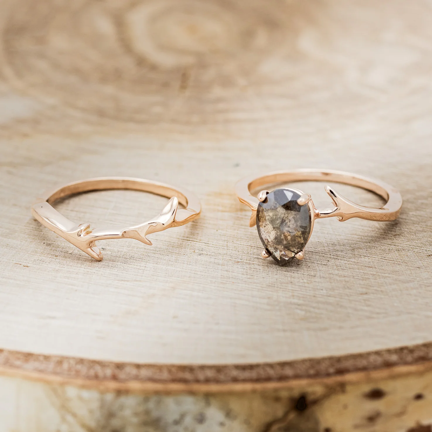 "ARTEMIS" - ENGAGEMENT RING WITH ANTLER-STYLE STACKING BAND - MOUNTING ONLY - SELECT YOUR OWN STONE - Image 12
