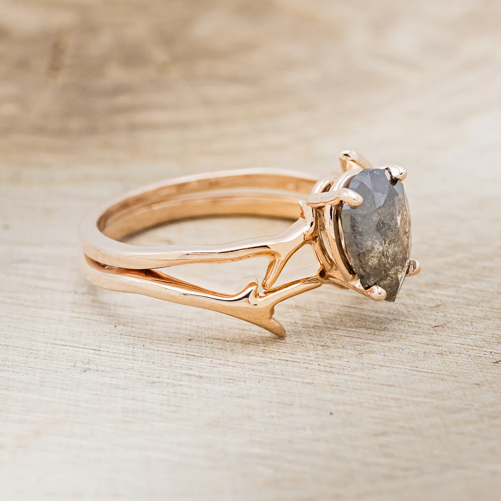 "ARTEMIS" - ENGAGEMENT RING WITH ANTLER-STYLE STACKING BAND - MOUNTING ONLY - SELECT YOUR OWN STONE - Image 9