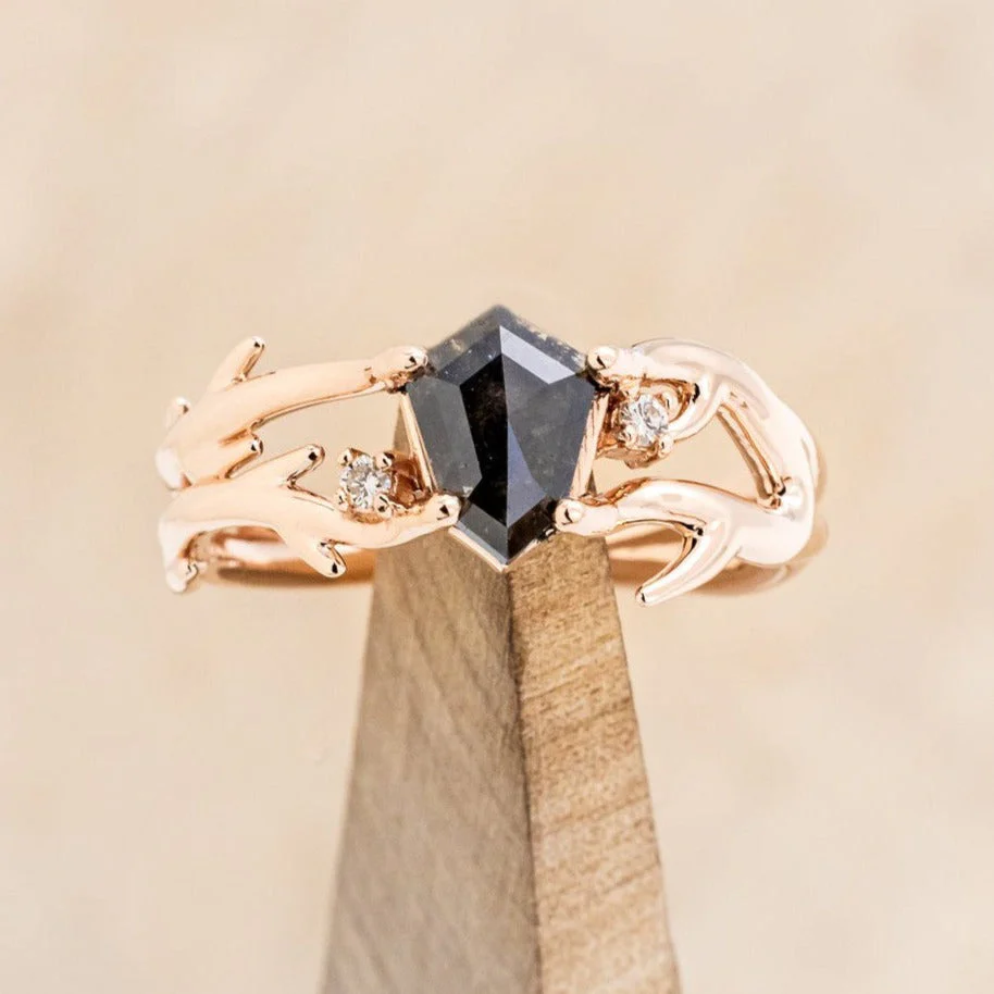 "ARTEMIS" - SHIELD ROSECUT SALT & PEPPER DIAMOND ENGAGEMENT RING WITH DIAMOND ACCENTS - Image 7