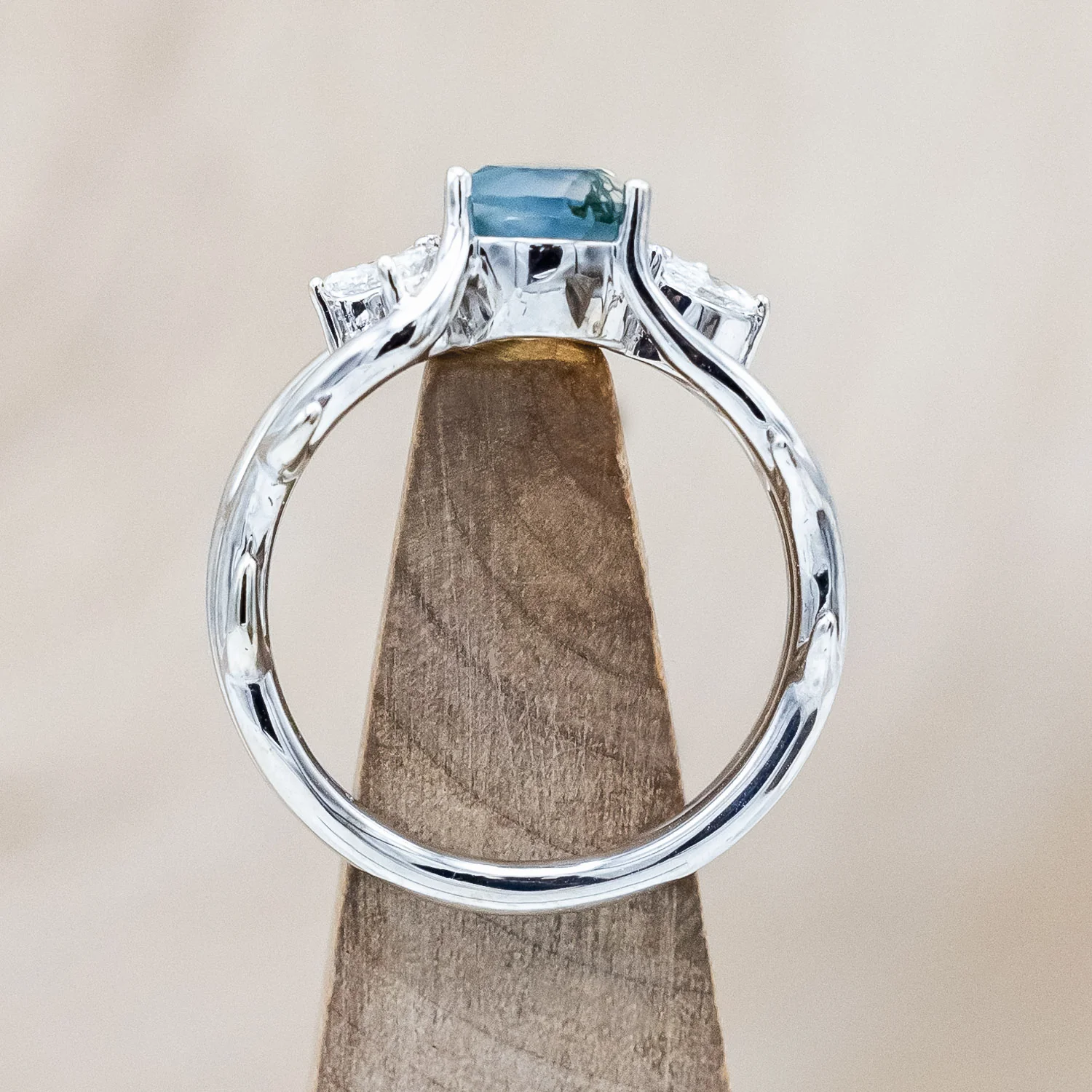 "ARTEMIS" - PEAR CUT MOSS AGATE ENGAGEMENT RING WITH MARQUISE DIAMOND ACCENTS - Image 7