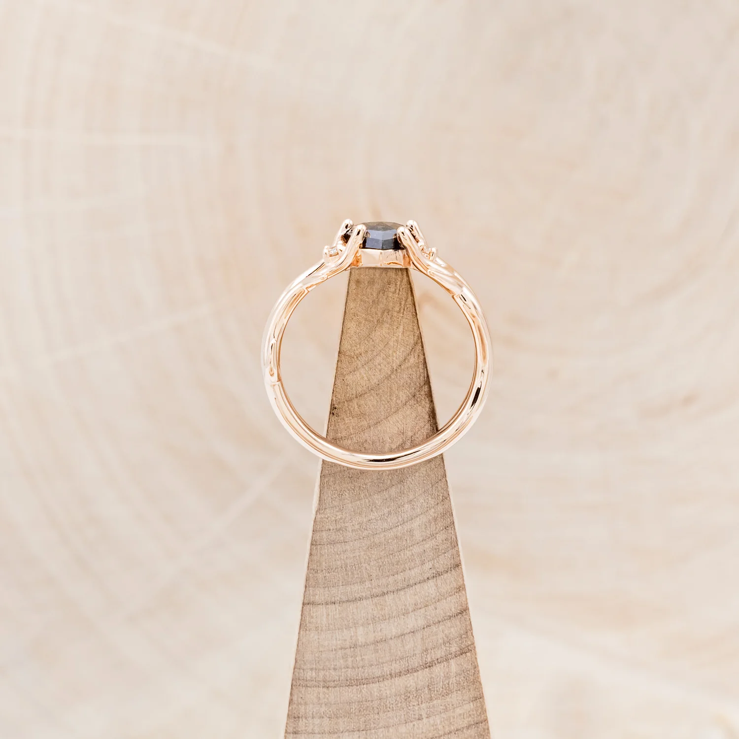 "ARTEMIS" - SHIELD ROSECUT SALT & PEPPER DIAMOND ENGAGEMENT RING WITH DIAMOND ACCENTS - Image 12