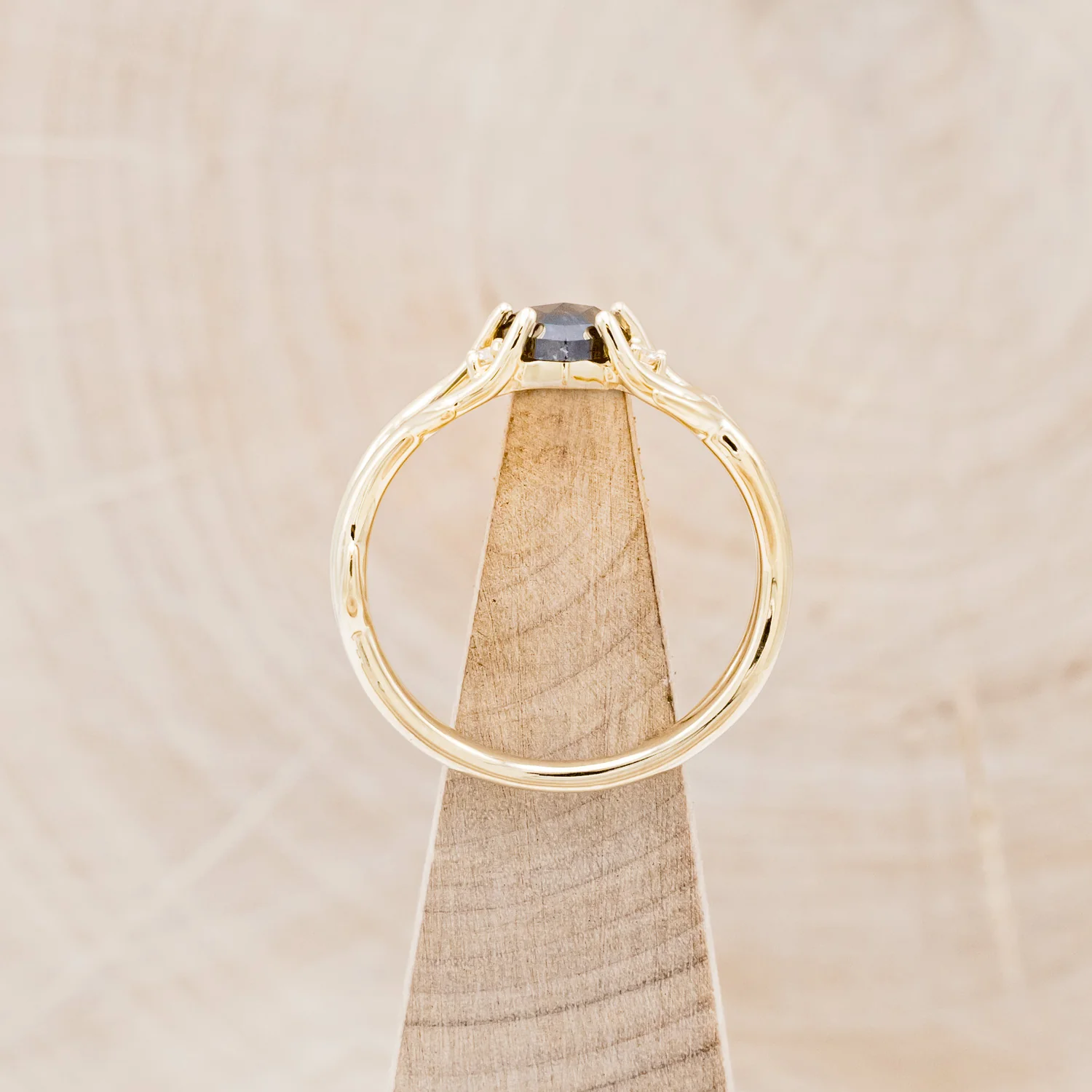 "ARTEMIS" - SHIELD ROSECUT SALT & PEPPER DIAMOND ENGAGEMENT RING WITH DIAMOND ACCENTS - Image 6