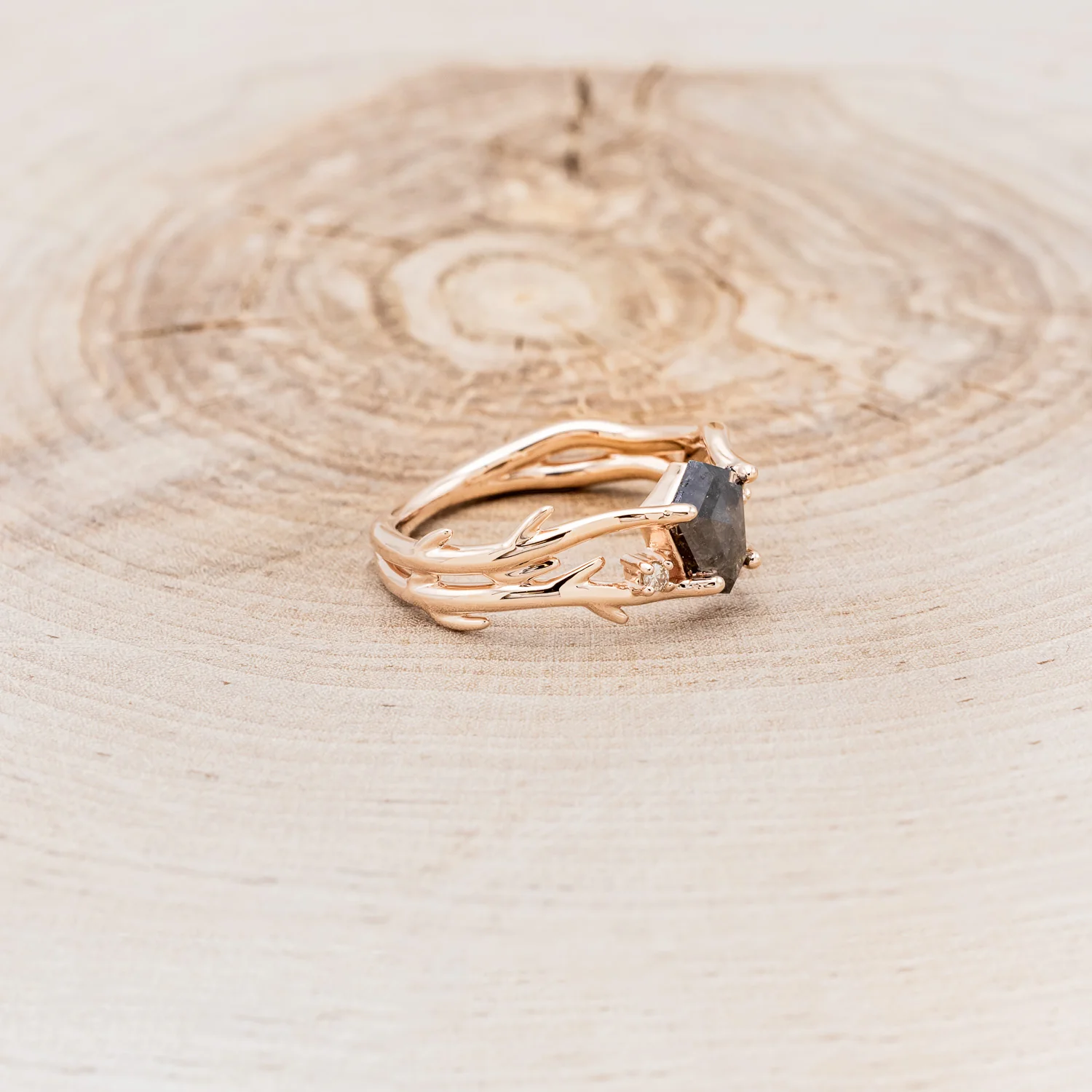 "ARTEMIS" - SHIELD ROSECUT SALT & PEPPER DIAMOND ENGAGEMENT RING WITH DIAMOND ACCENTS - Image 8