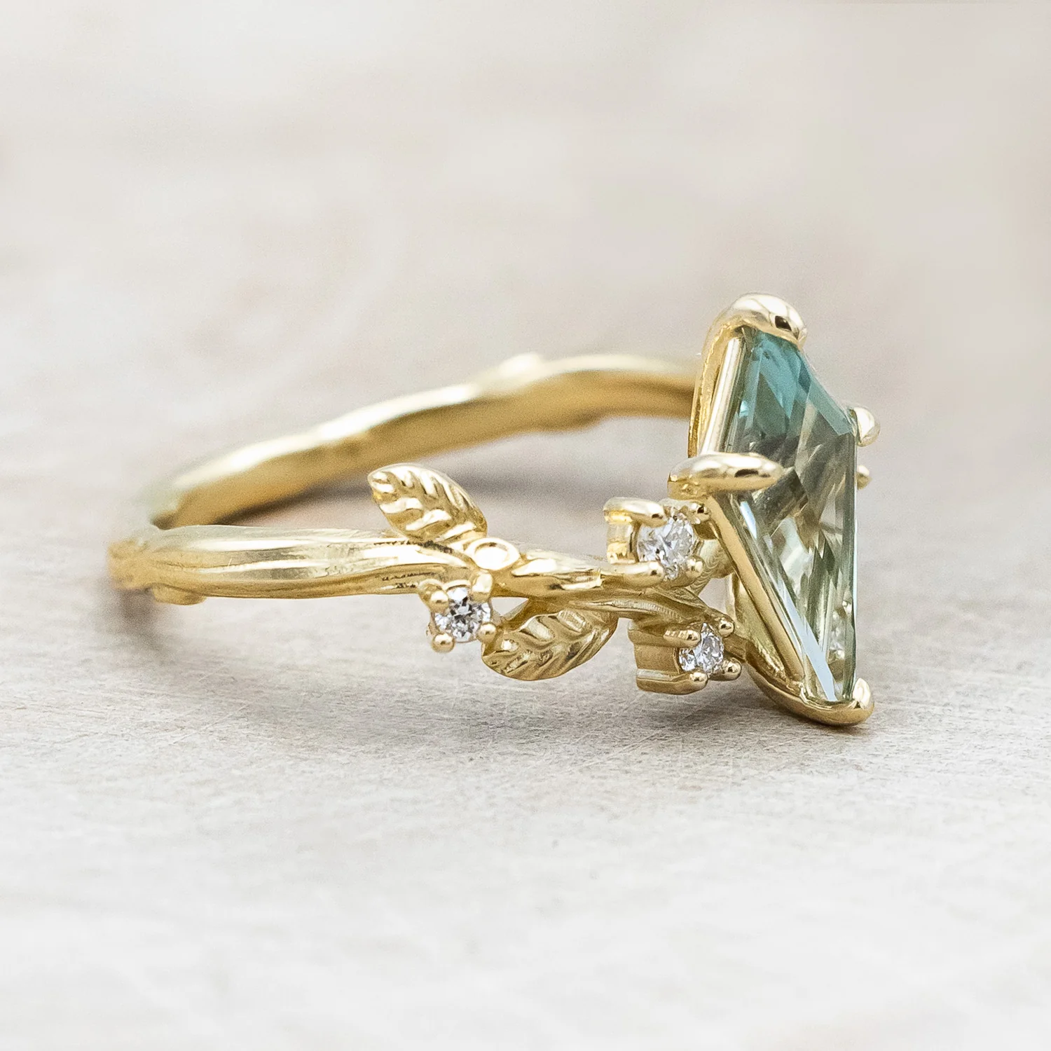 "ARTEMISIA" - KITE CUT LAB-GROWN GREEN SAPPHIRE ENGAGEMENT RING WITH DIAMOND ACCENTS - Image 10