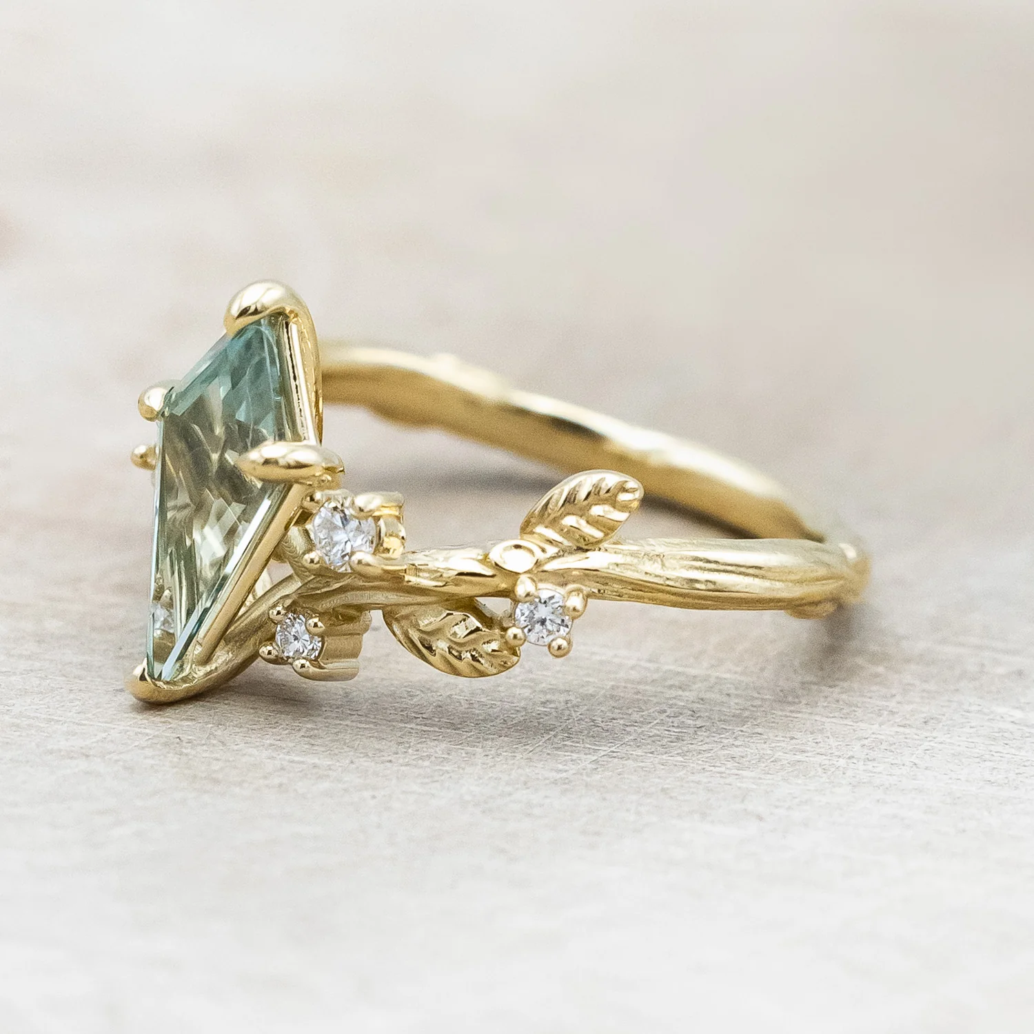 "ARTEMISIA" - KITE CUT LAB-GROWN GREEN SAPPHIRE ENGAGEMENT RING WITH DIAMOND ACCENTS - Image 11