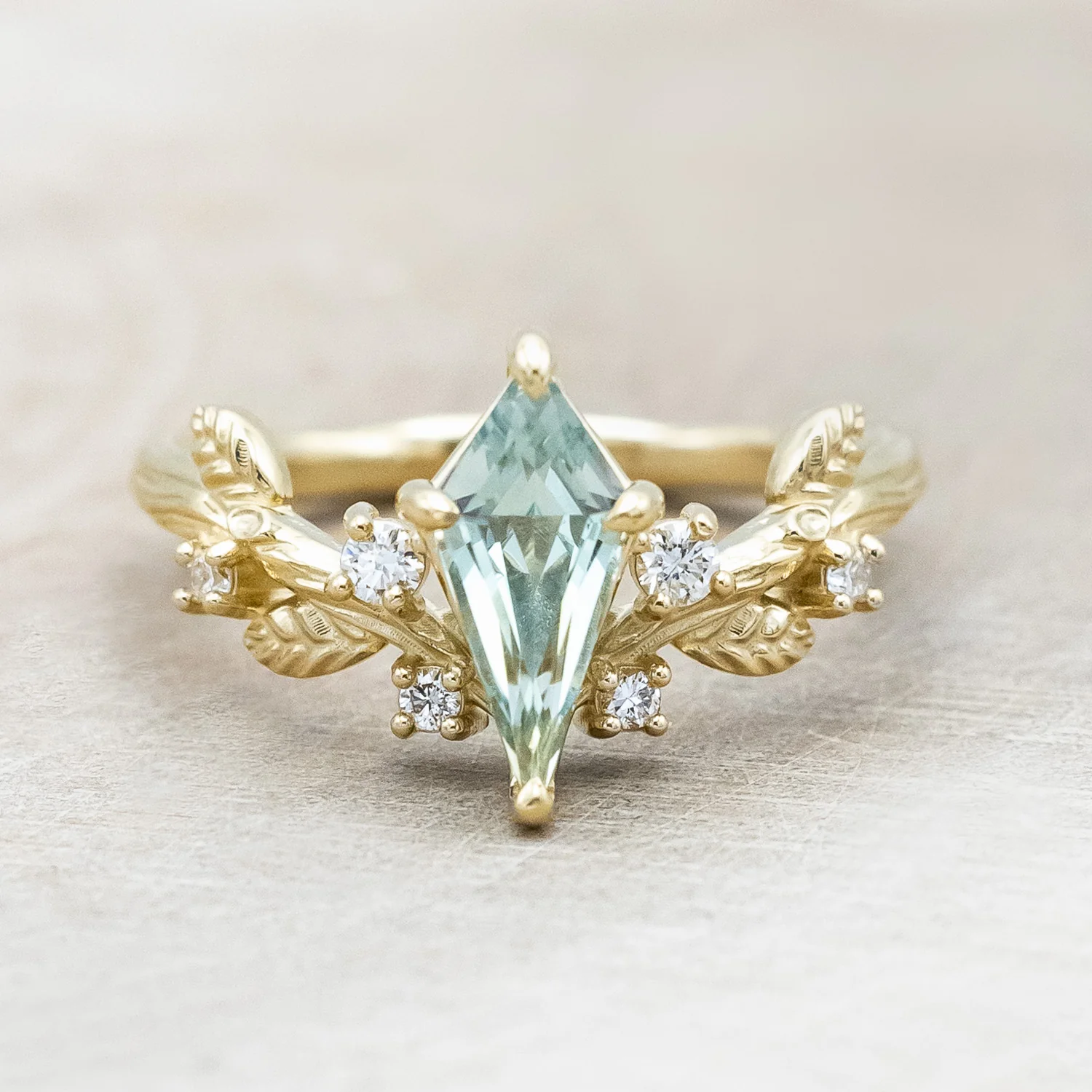"ARTEMISIA" - KITE CUT LAB-GROWN GREEN SAPPHIRE ENGAGEMENT RING WITH DIAMOND ACCENTS - Image 12