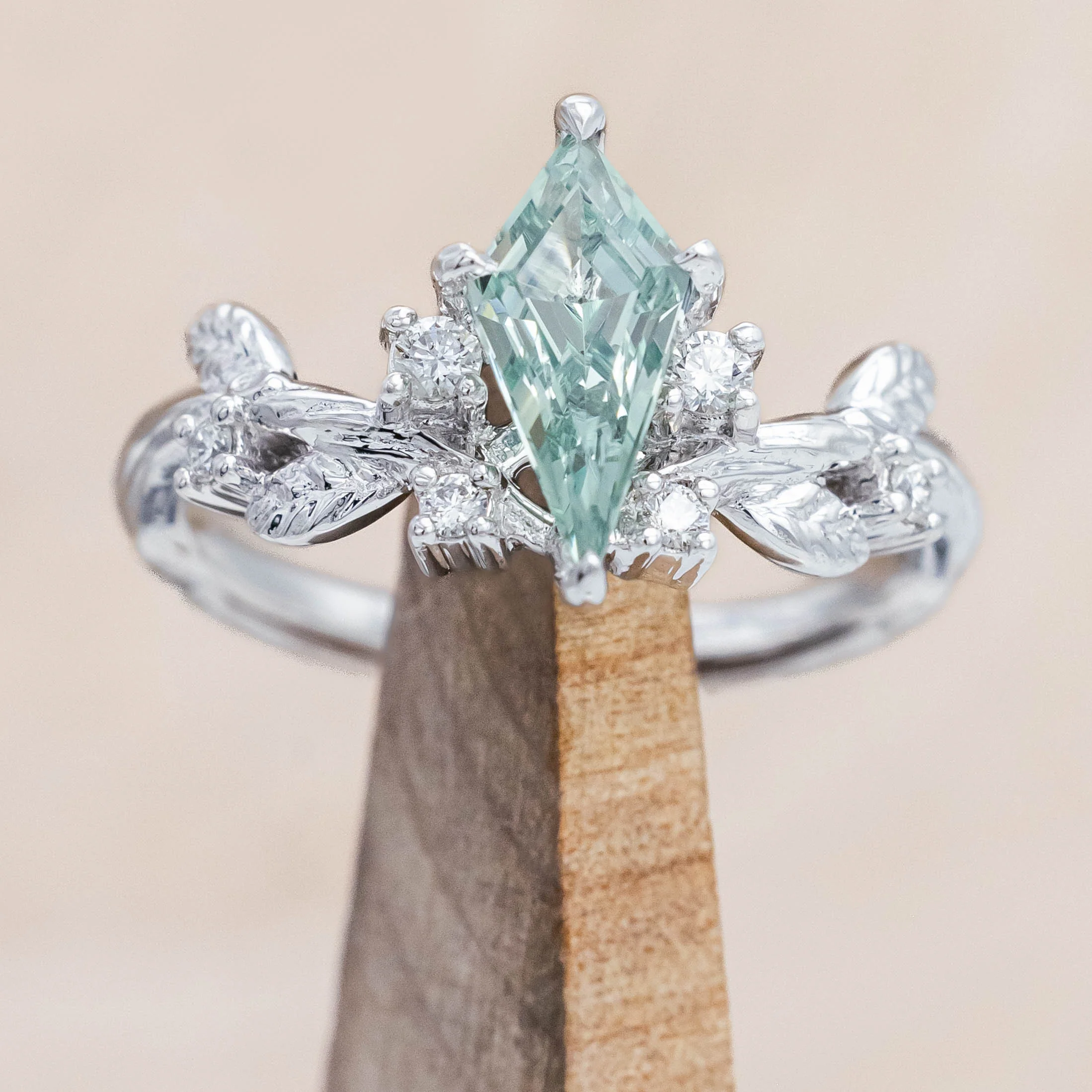 "ARTEMISIA" - KITE CUT LAB-GROWN GREEN SAPPHIRE ENGAGEMENT RING WITH DIAMOND ACCENTS - Image 15