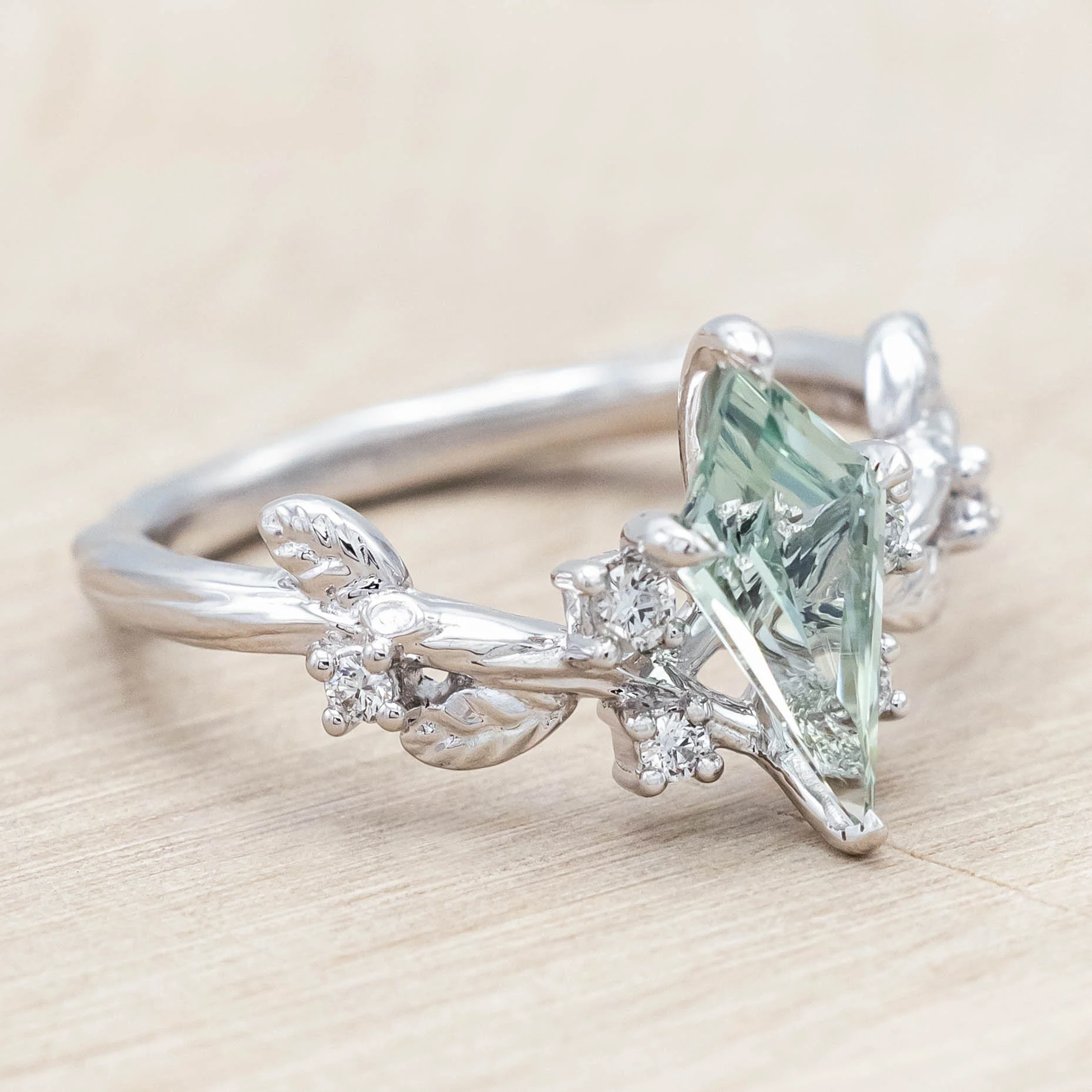 "ARTEMISIA" - KITE CUT LAB-GROWN GREEN SAPPHIRE ENGAGEMENT RING WITH DIAMOND ACCENTS - Image 16