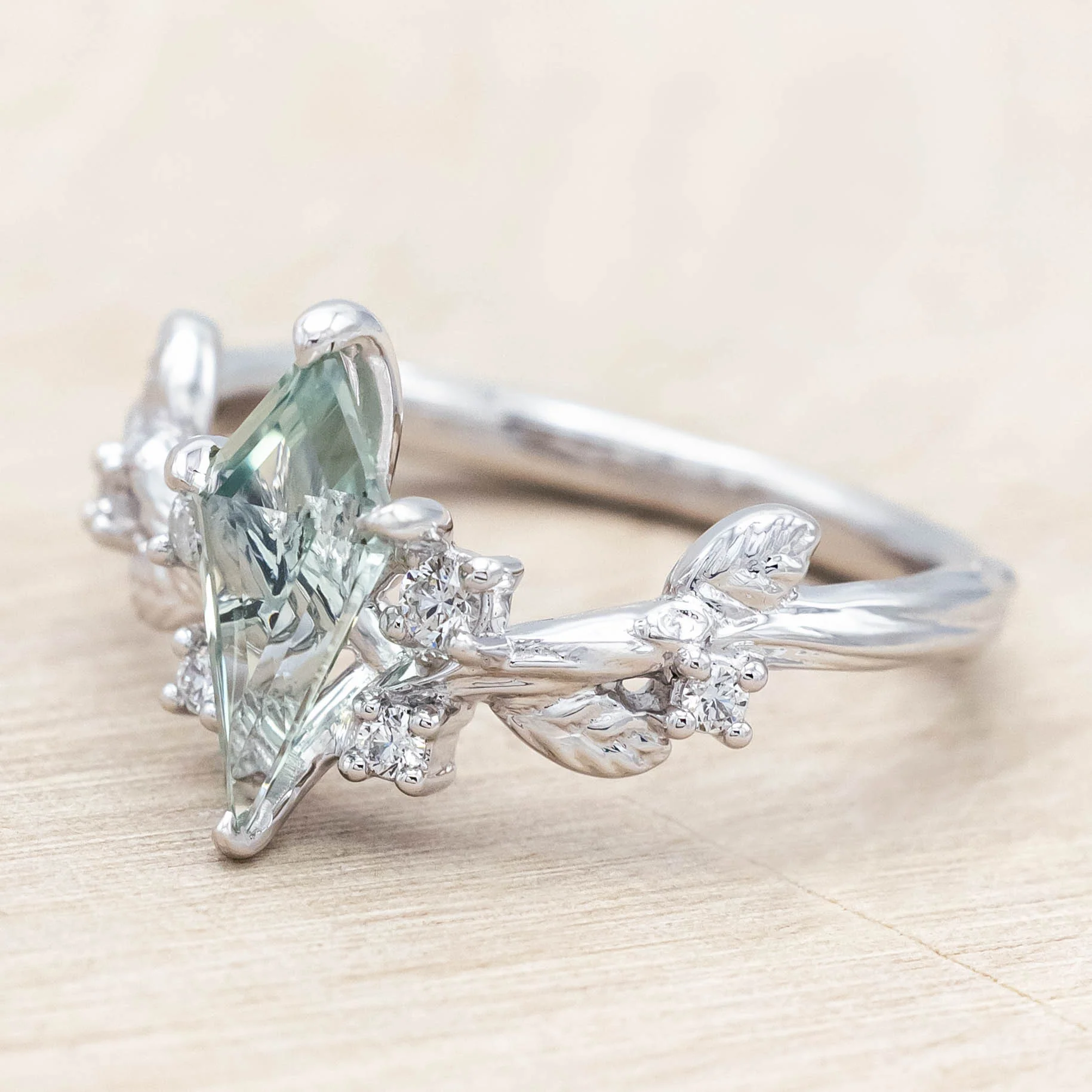 "ARTEMISIA" - KITE CUT LAB-GROWN GREEN SAPPHIRE ENGAGEMENT RING WITH DIAMOND ACCENTS - Image 17