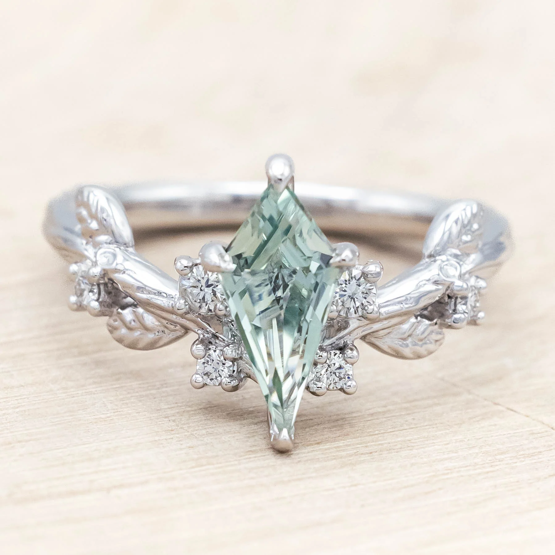 "ARTEMISIA" - KITE CUT LAB-GROWN GREEN SAPPHIRE ENGAGEMENT RING WITH DIAMOND ACCENTS - Image 18