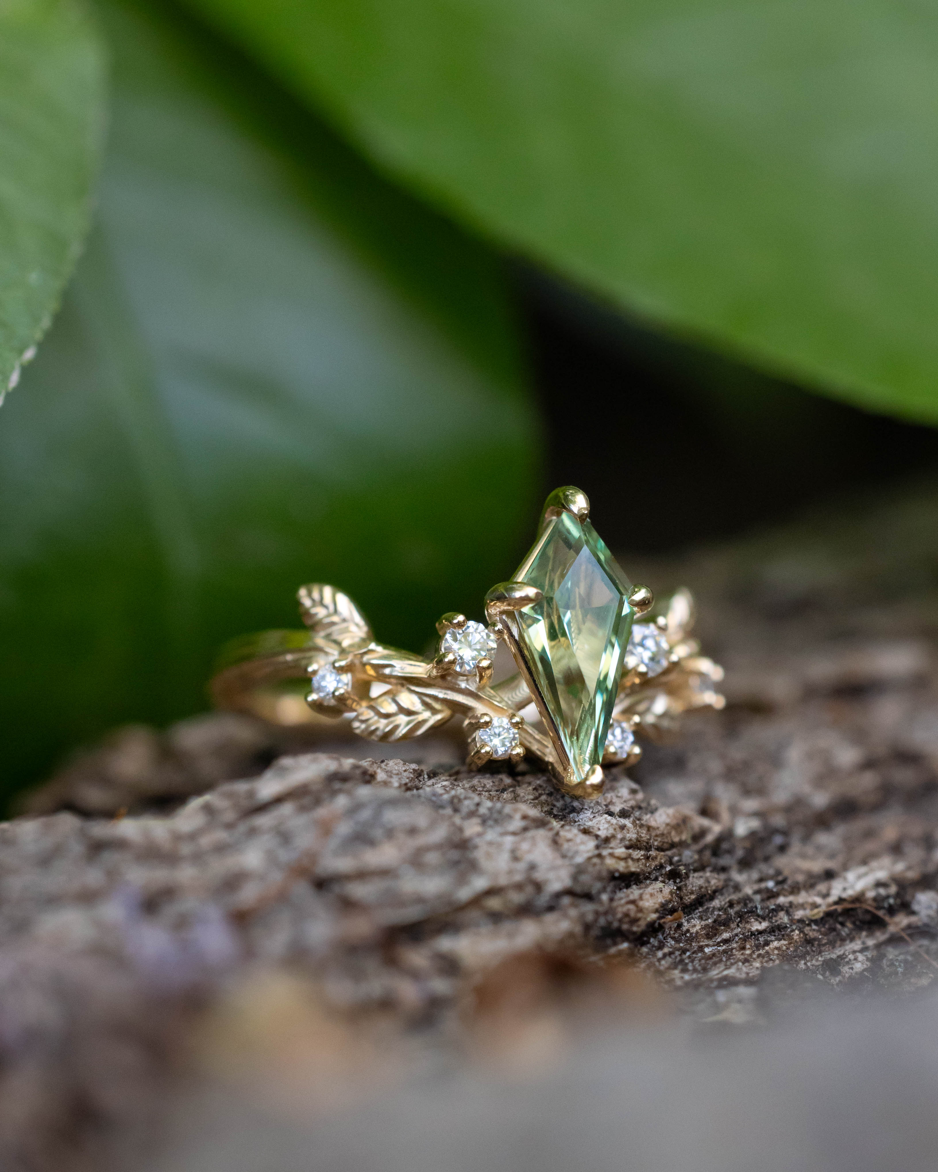 "ARTEMISIA" - KITE CUT LAB-GROWN GREEN SAPPHIRE ENGAGEMENT RING WITH DIAMOND ACCENTS - Image 21