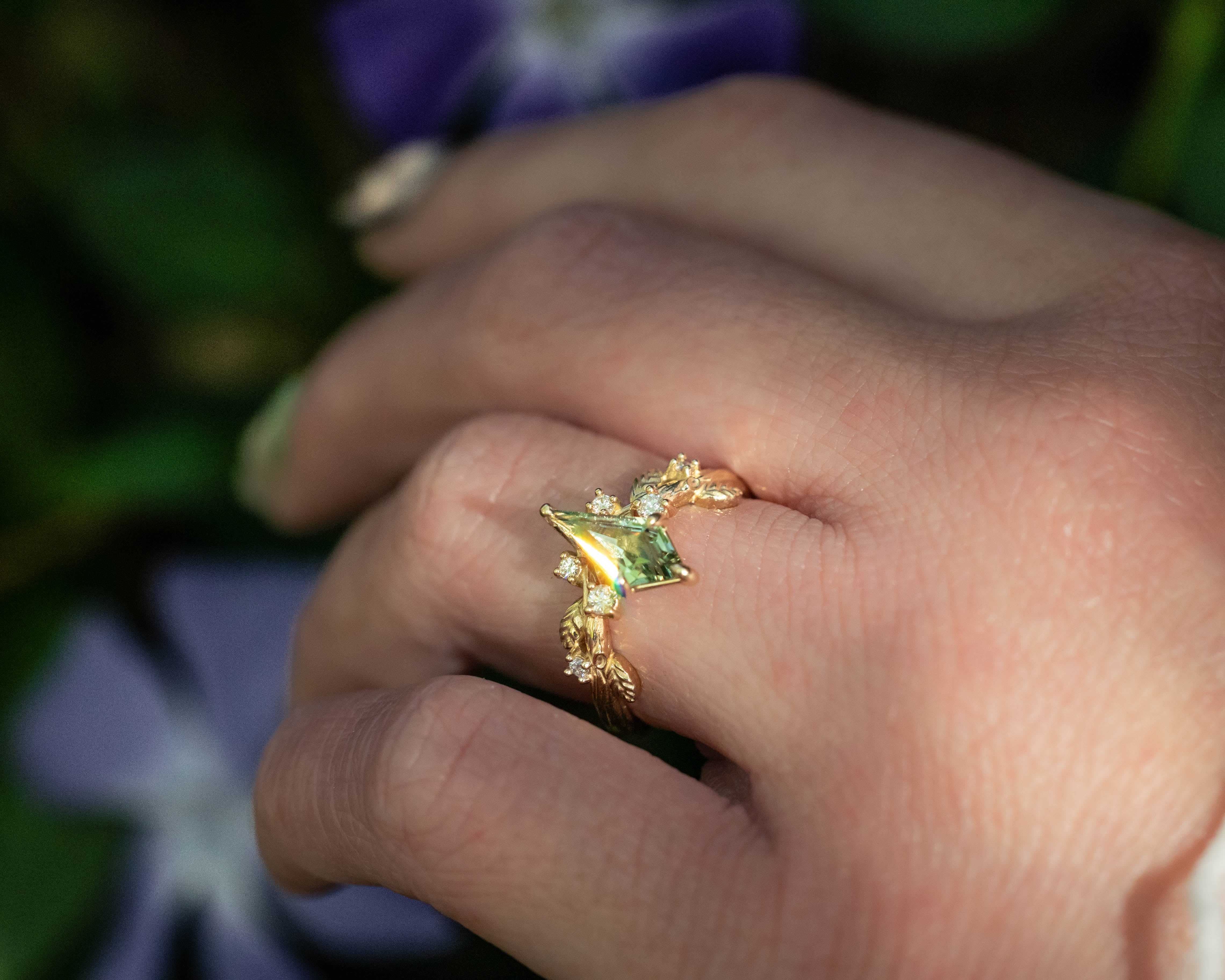 "ARTEMISIA" - KITE CUT LAB-GROWN GREEN SAPPHIRE ENGAGEMENT RING WITH DIAMOND ACCENTS - Image 22