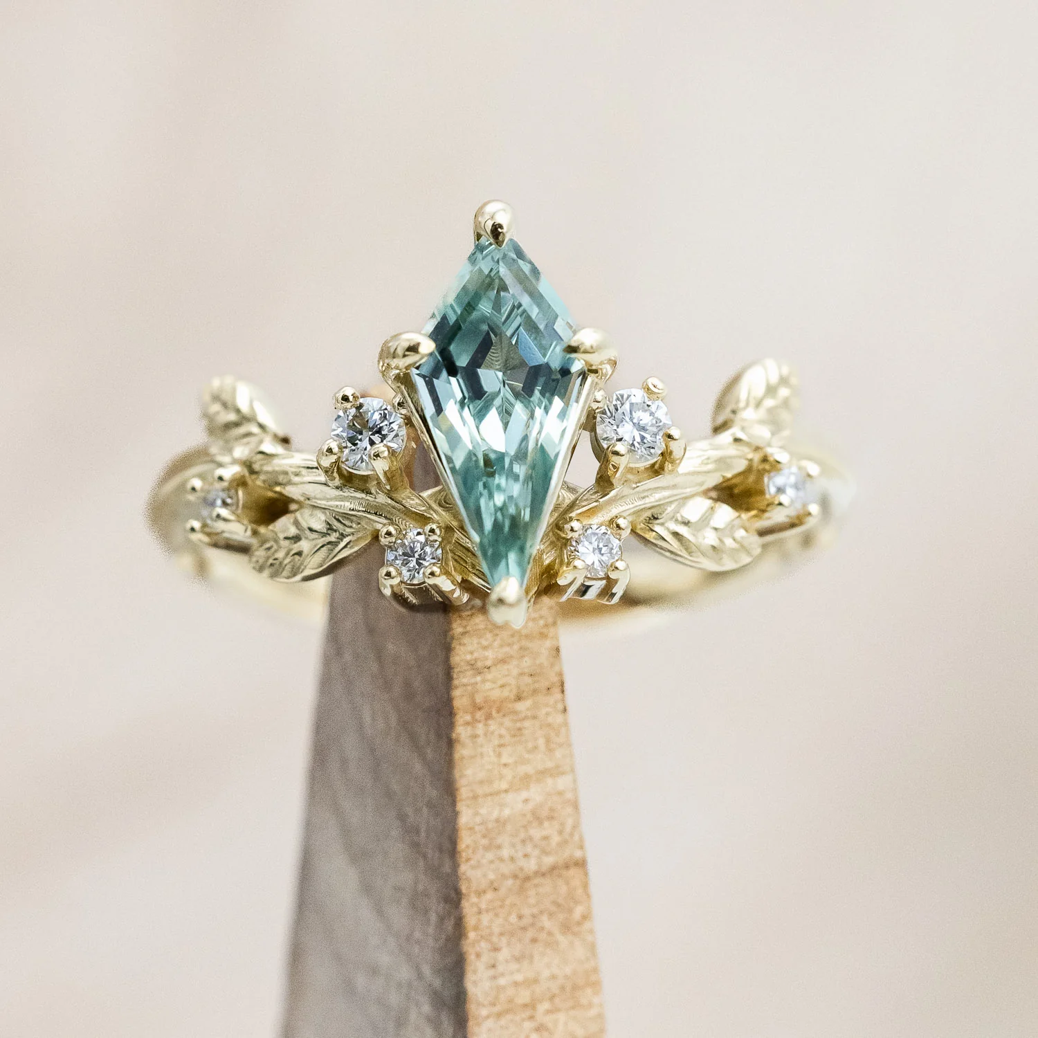 "ARTEMISIA" - KITE CUT LAB-GROWN GREEN SAPPHIRE ENGAGEMENT RING WITH DIAMOND ACCENTS - Image 9