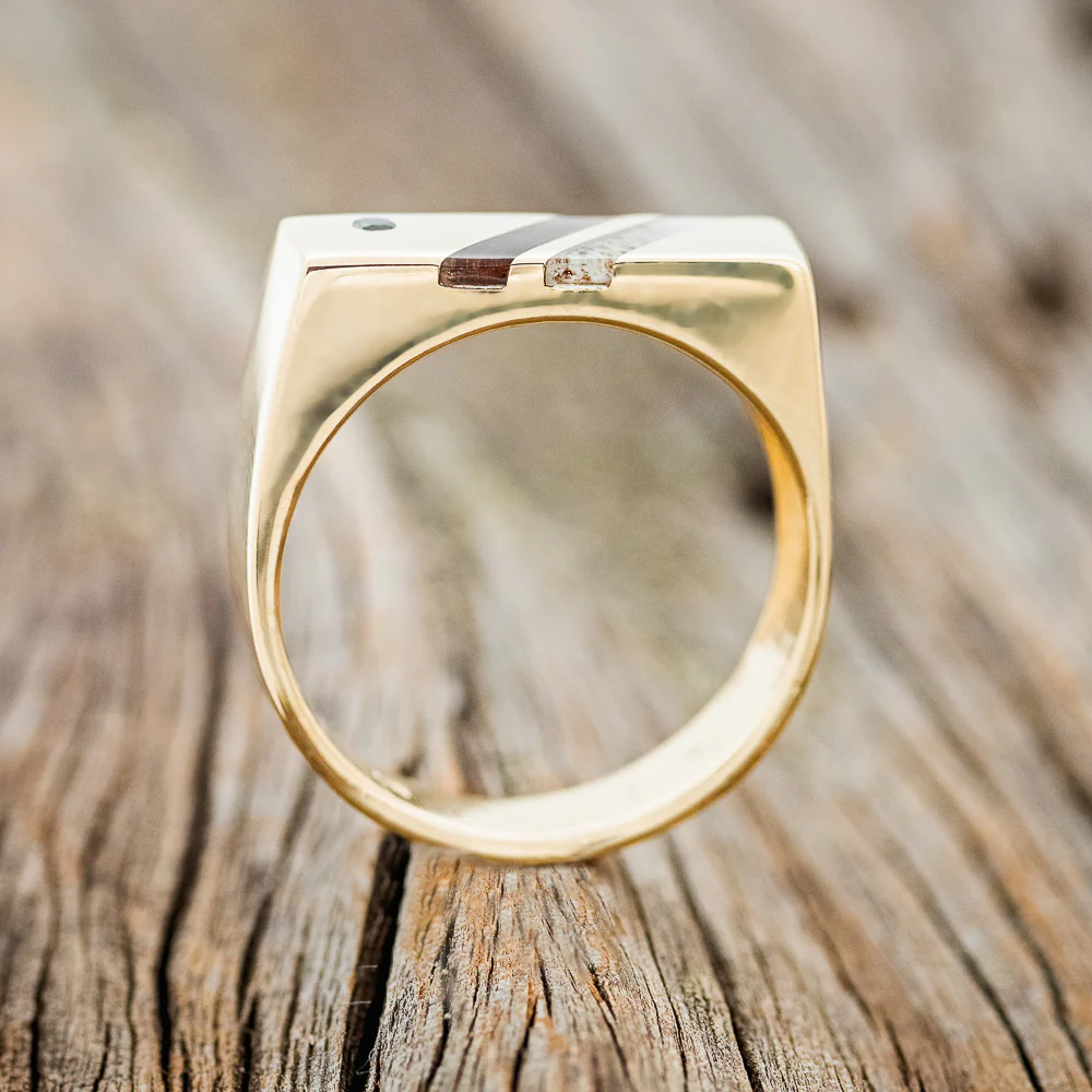 BLACK DIAMOND, IRONWOOD & ELK ANTLER 14K GOLD WEDDING RING - Image 4