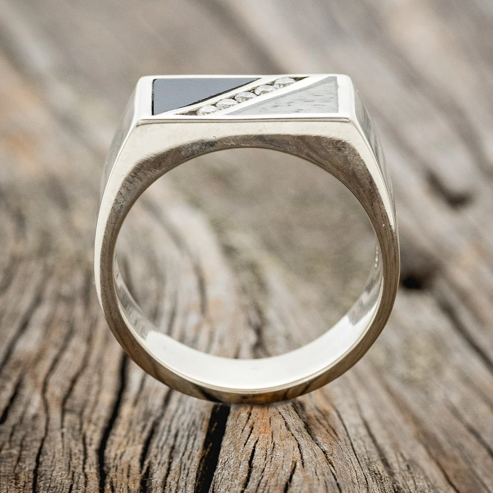 "ALDEN" - BLACK ONYX, ANTLER & DIAMONDS WEDDING BAND - Image 4