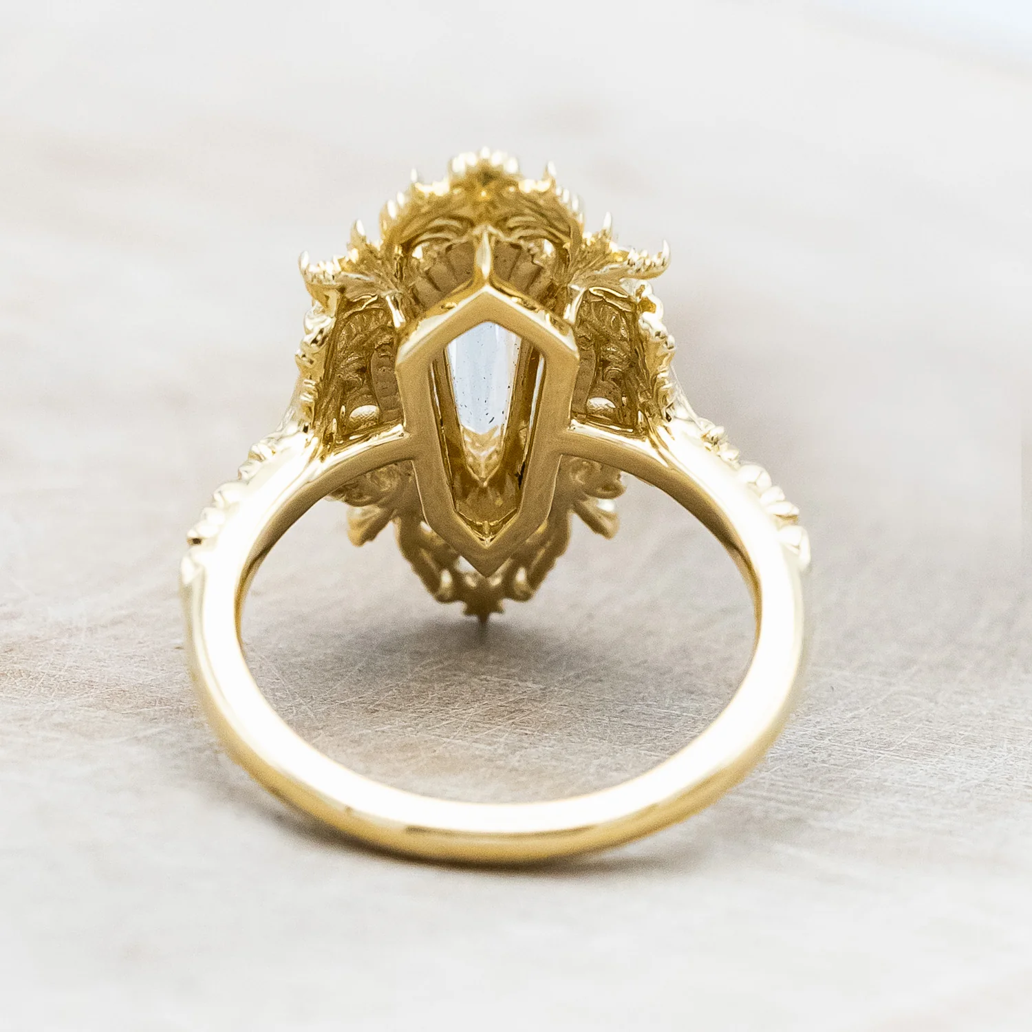 "CHERIE" - ROCOCO-STYLE DAGGER CUT MOISSANITE ENGAGEMENT RING WITH DIAMOND ACCENTS - Image 7