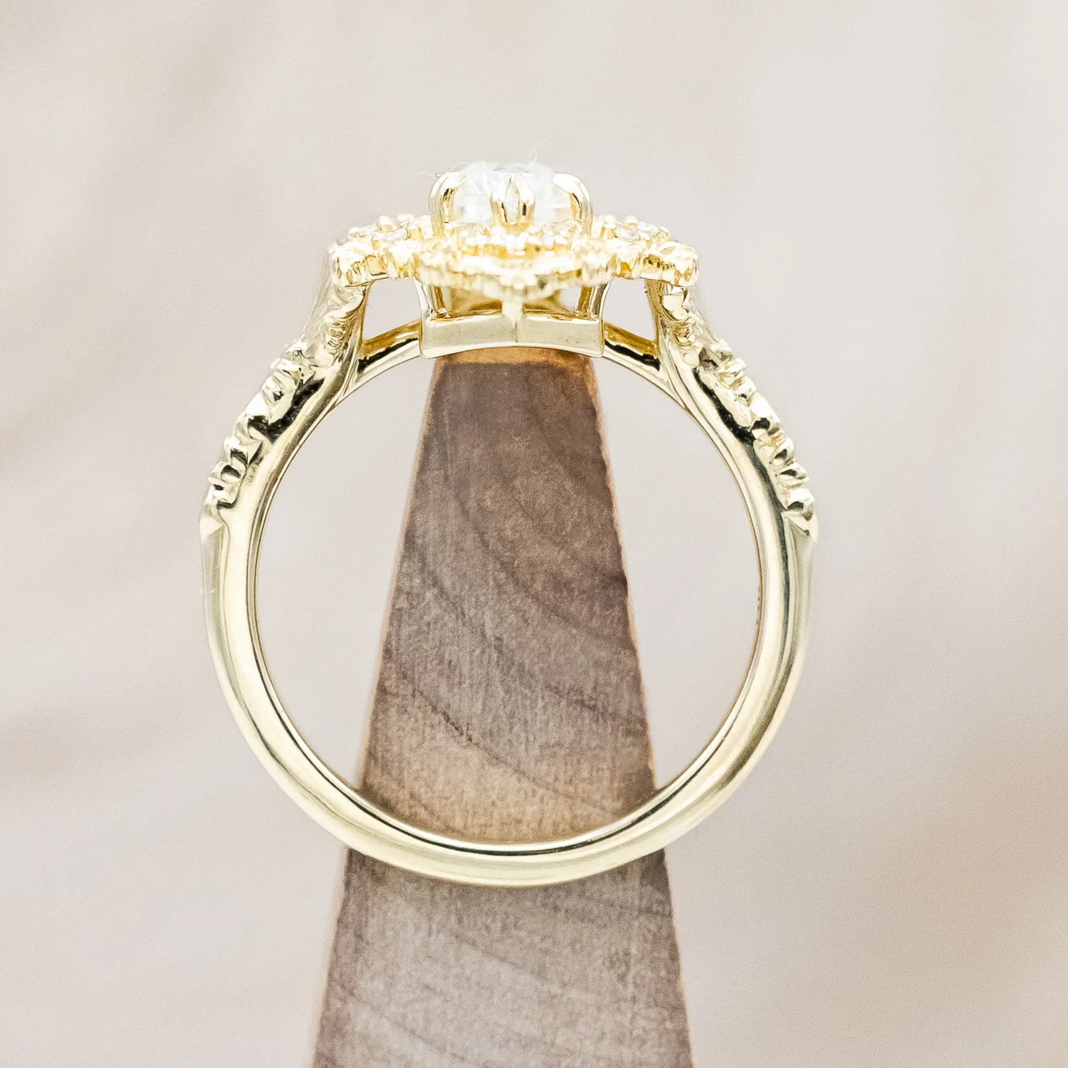 "CHERIE" - ROCOCO-STYLE DAGGER CUT MOISSANITE ENGAGEMENT RING WITH DIAMOND ACCENTS - Image 8