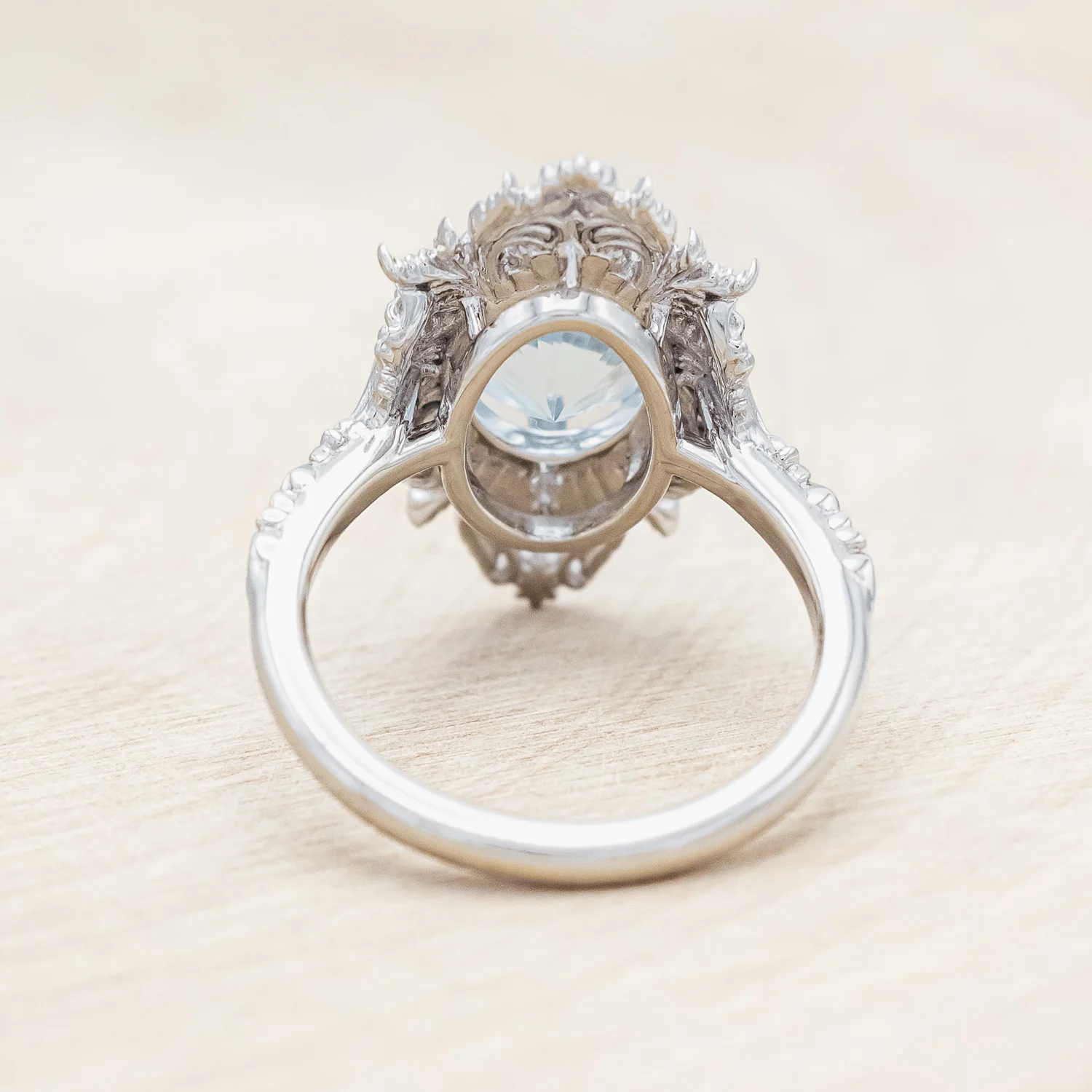 "CHERIE" - ROCOCO-STYLE OVAL CUT AQUAMARINE ENGAGEMENT RING WITH DIAMOND ACCENTS - Image 7