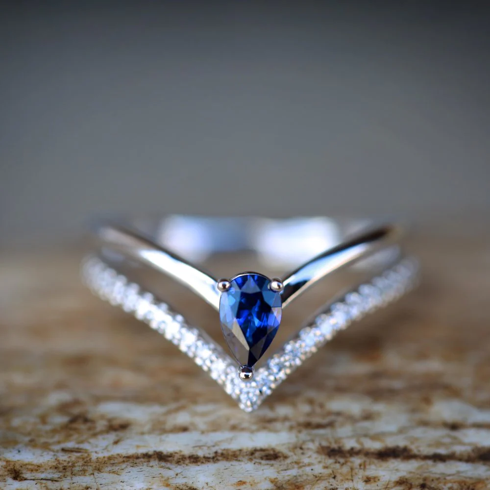 "CICELY" - PEAR CUT LAB-GROWN BLUE SAPPHIRE ENGAGEMENT RING WITH DIAMOND ACCENTS - Image 13