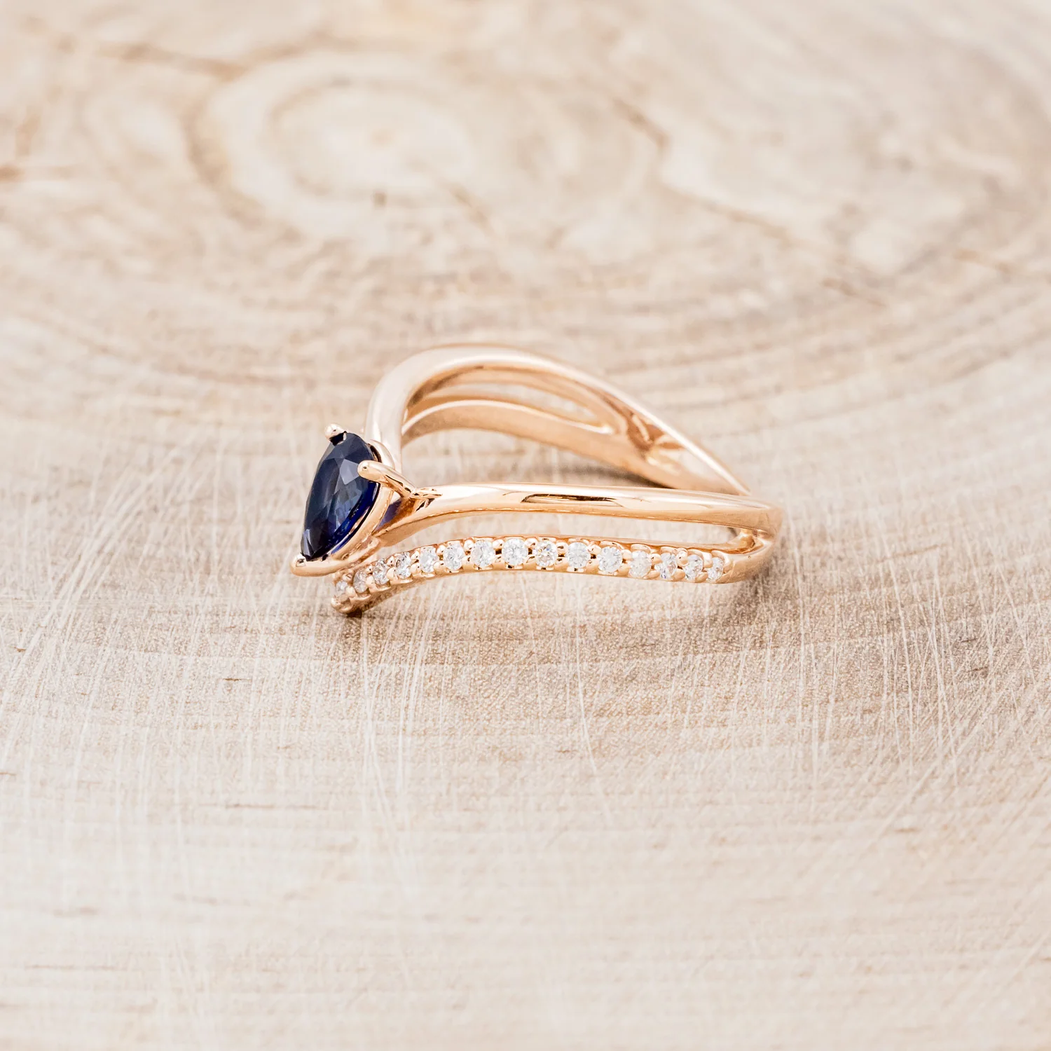 "CICELY" - PEAR CUT LAB-GROWN BLUE SAPPHIRE ENGAGEMENT RING WITH DIAMOND ACCENTS - Image 3