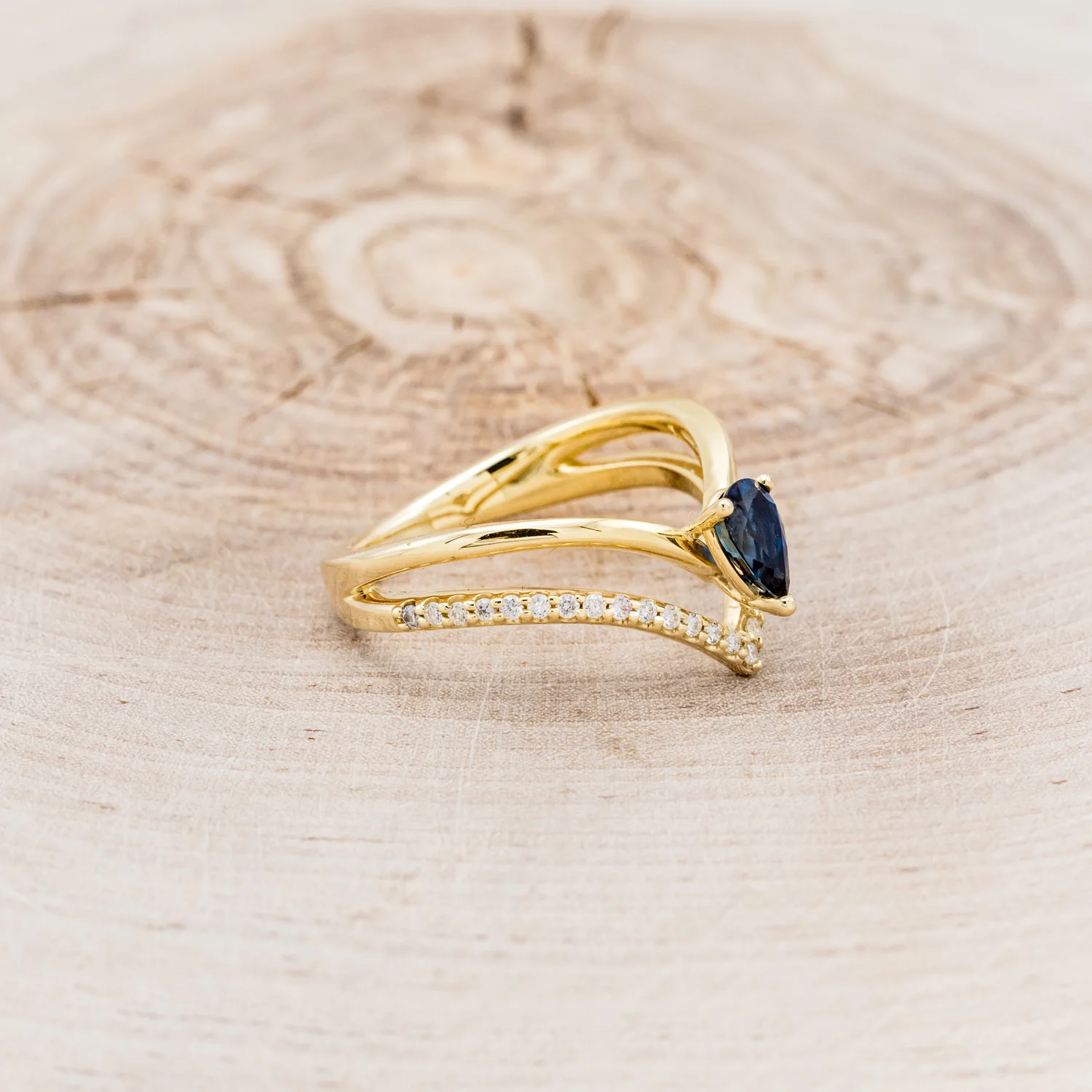 "CICELY" - PEAR CUT LAB-GROWN BLUE SAPPHIRE ENGAGEMENT RING WITH DIAMOND ACCENTS - Image 8