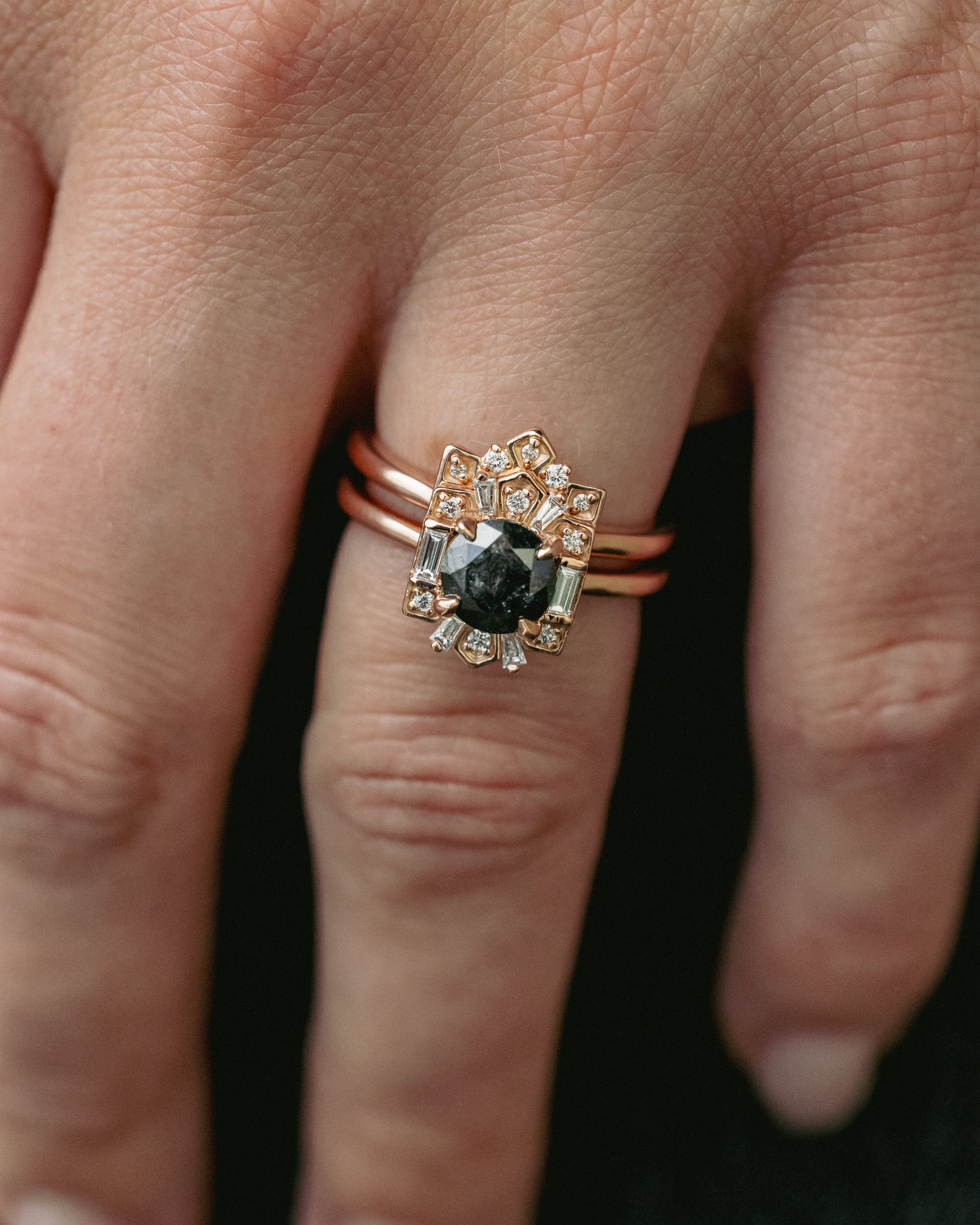 "CLEOPATRA" - ROUND CUT SALT & PEPPER DIAMOND ENGAGEMENT RING WITH DIAMOND TRACER - Image 13