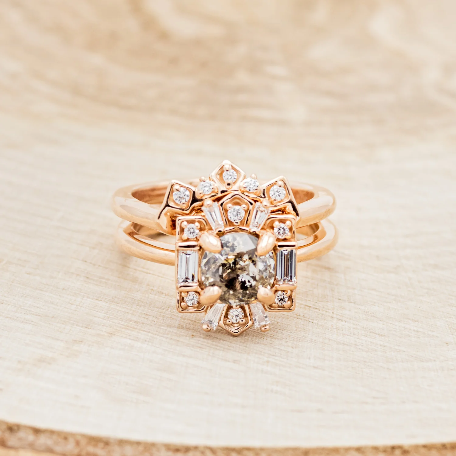 "CLEOPATRA" - ROUND CUT SALT & PEPPER DIAMOND ENGAGEMENT RING WITH DIAMOND TRACER - Image 4
