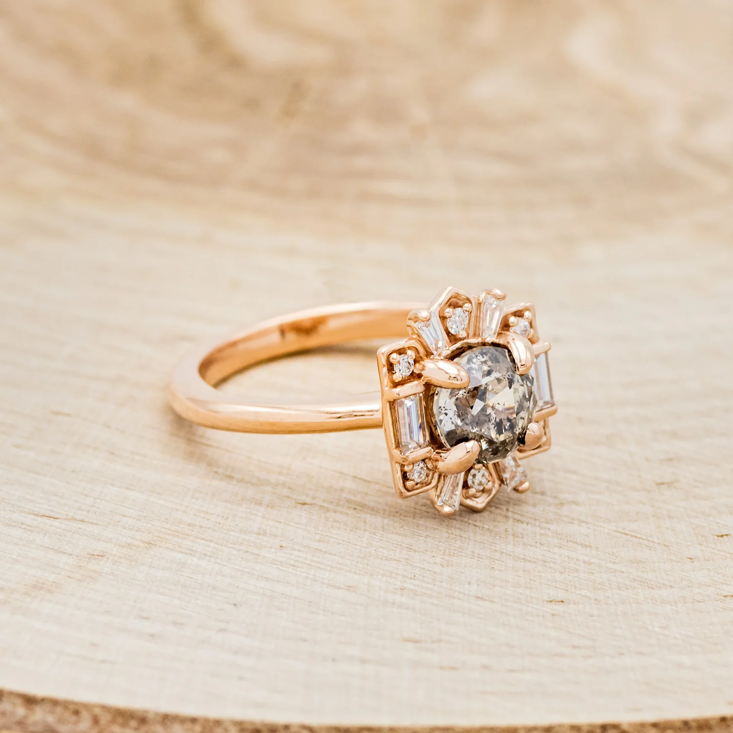 "CLEOPATRA" - ROUND CUT SALT & PEPPER DIAMOND ENGAGEMENT RING WITH DIAMOND TRACER - Image 6