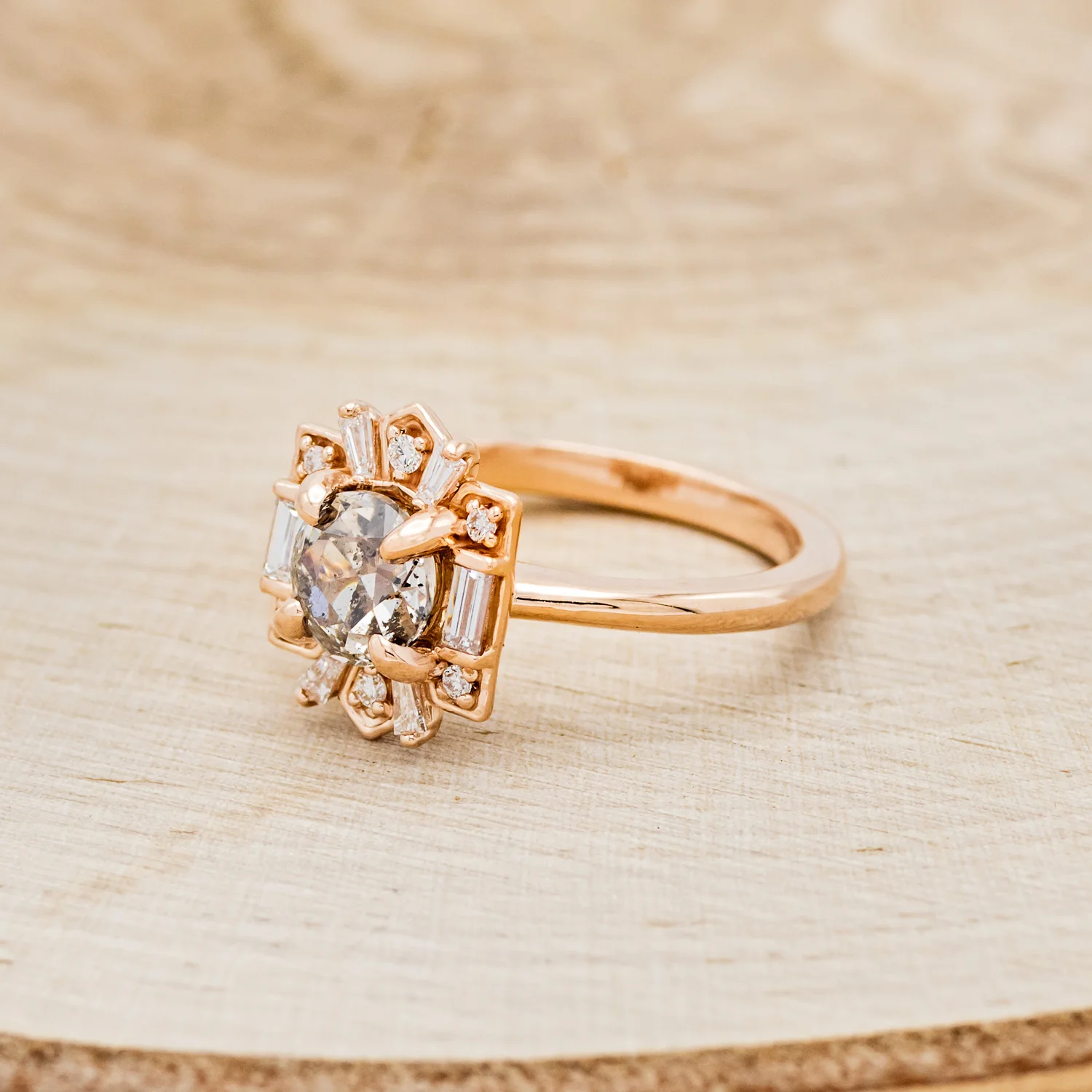 "CLEOPATRA" - ROUND CUT SALT & PEPPER DIAMOND ENGAGEMENT RING WITH DIAMOND TRACER - Image 7