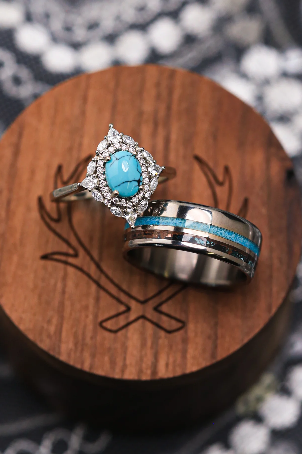 "COSMO" - TURQUOISE & PATINA COPPER WEDDING BAND - Image 10