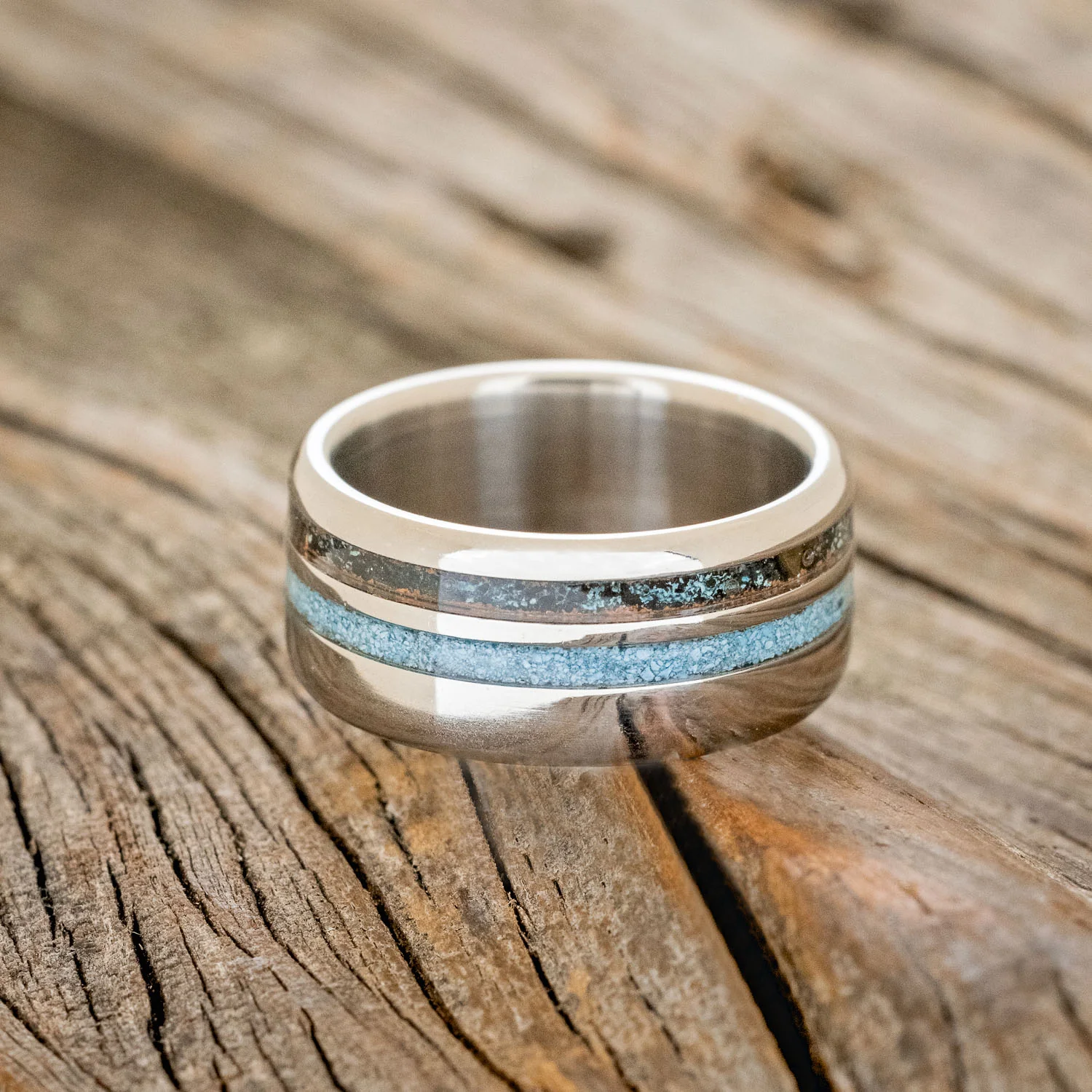 "COSMO" - TURQUOISE & PATINA COPPER WEDDING BAND - Image 3