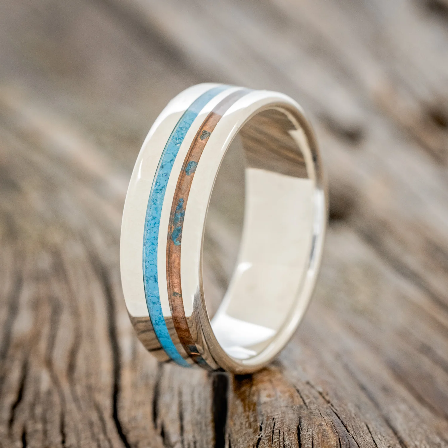 "COSMO" - TURQUOISE & PATINA COPPER WEDDING BAND - Image 4