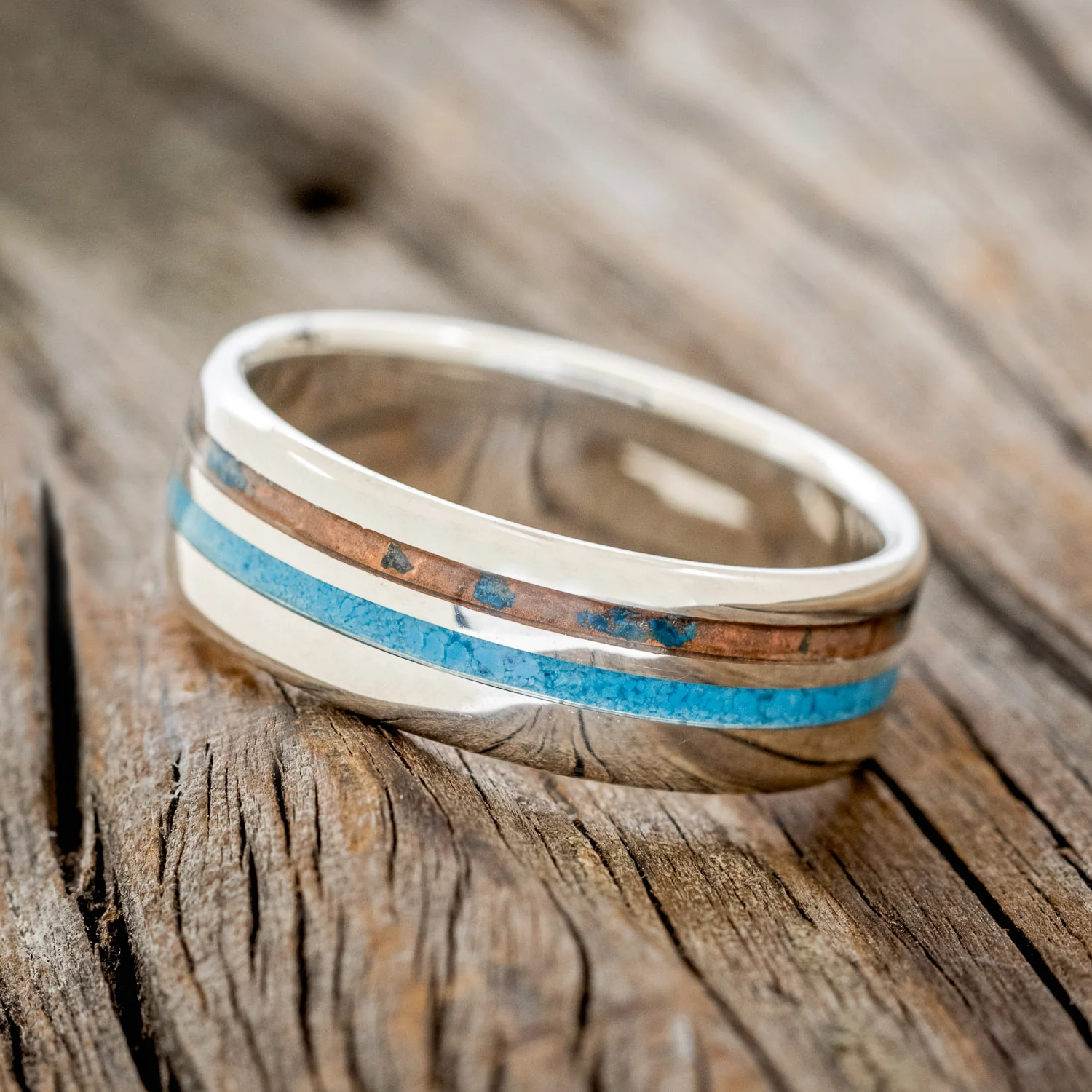 "COSMO" - TURQUOISE & PATINA COPPER WEDDING BAND - Image 5
