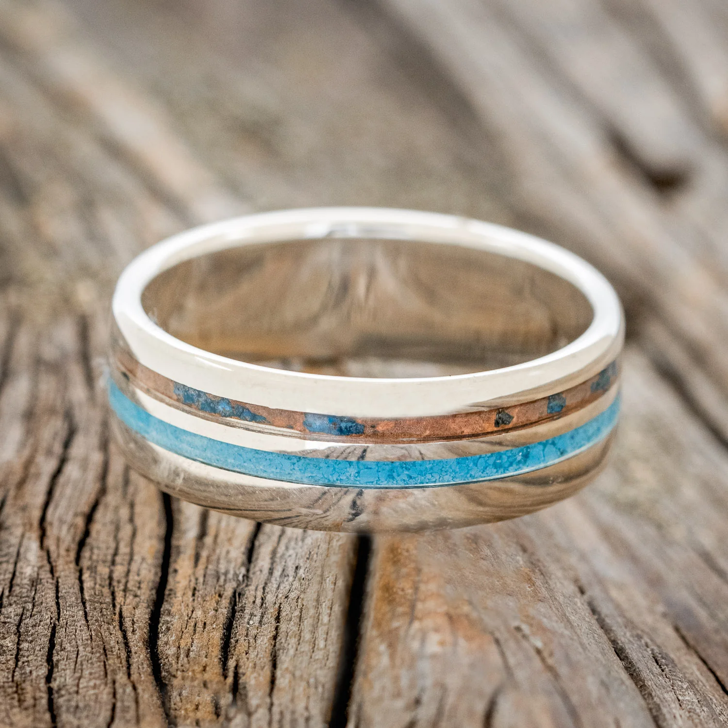"COSMO" - TURQUOISE & PATINA COPPER WEDDING BAND - Image 6