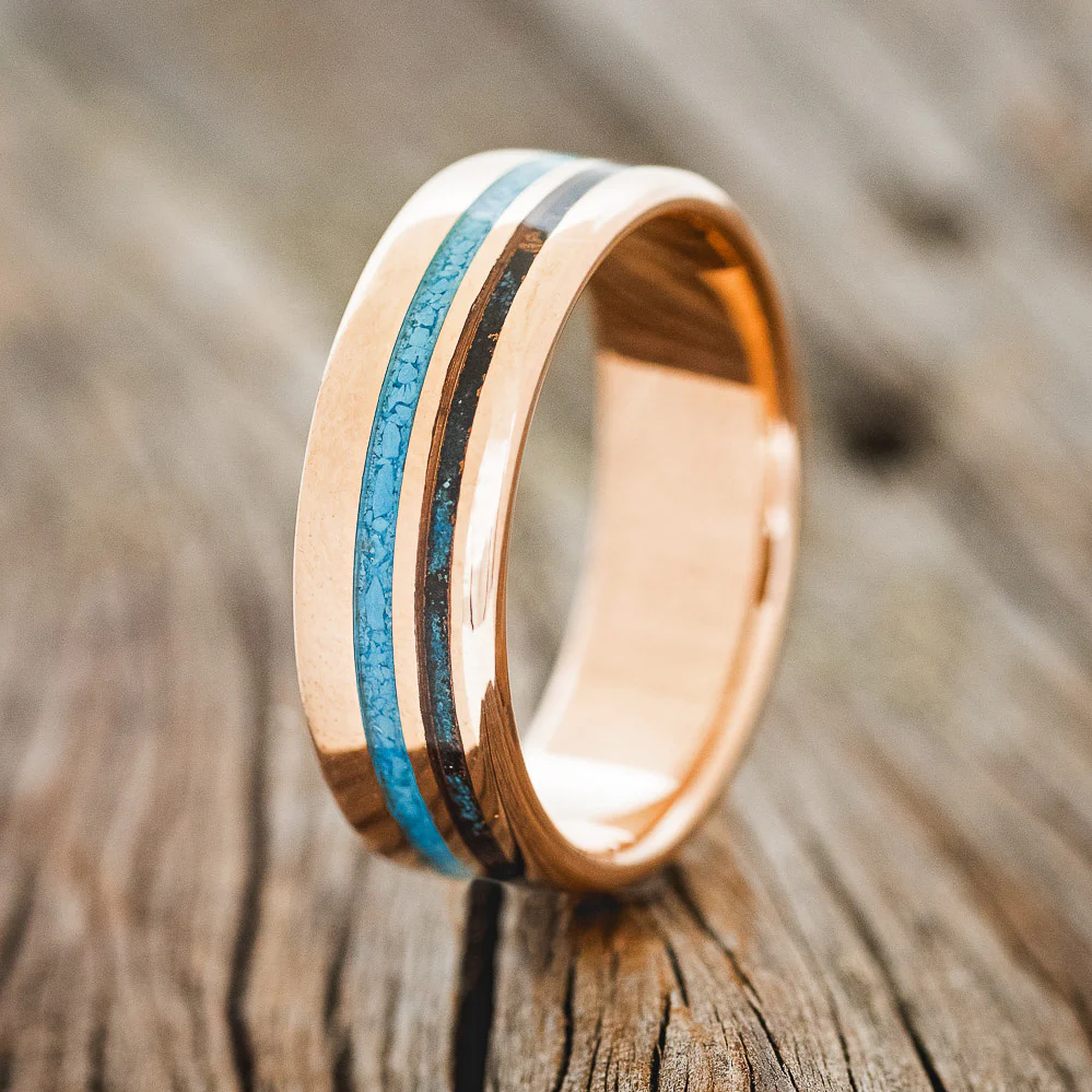 "COSMO" - TURQUOISE & PATINA COPPER WEDDING BAND - Image 7