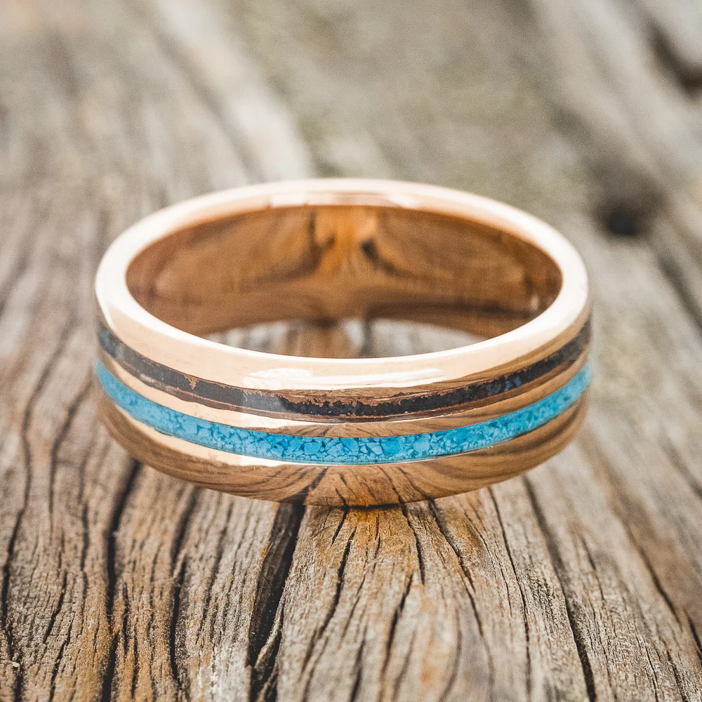 "COSMO" - TURQUOISE & PATINA COPPER WEDDING BAND - Image 9