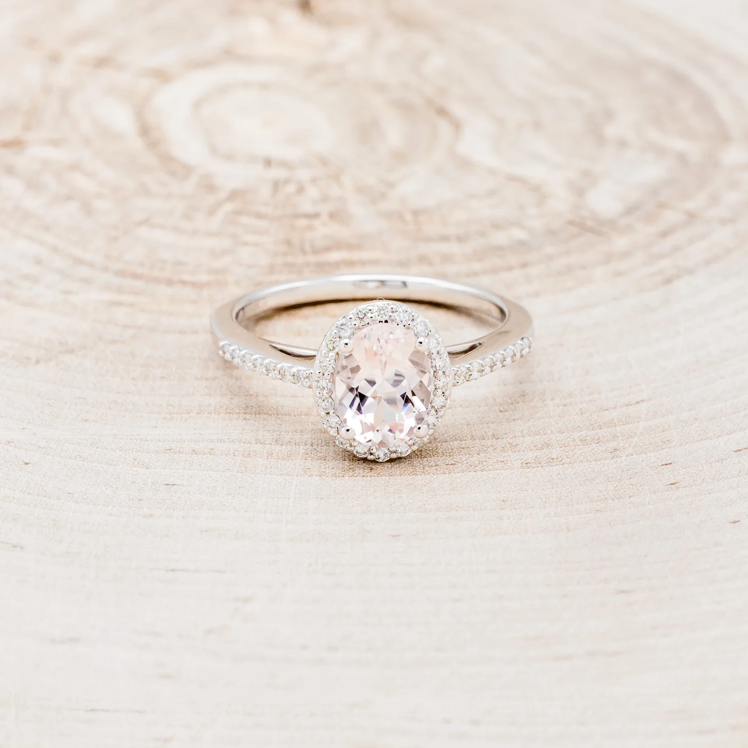 "DIANA" - OVAL CUT MORGANITE ENGAGEMENT RING WITH DIAMOND HALO & ACCENTS - Image 10