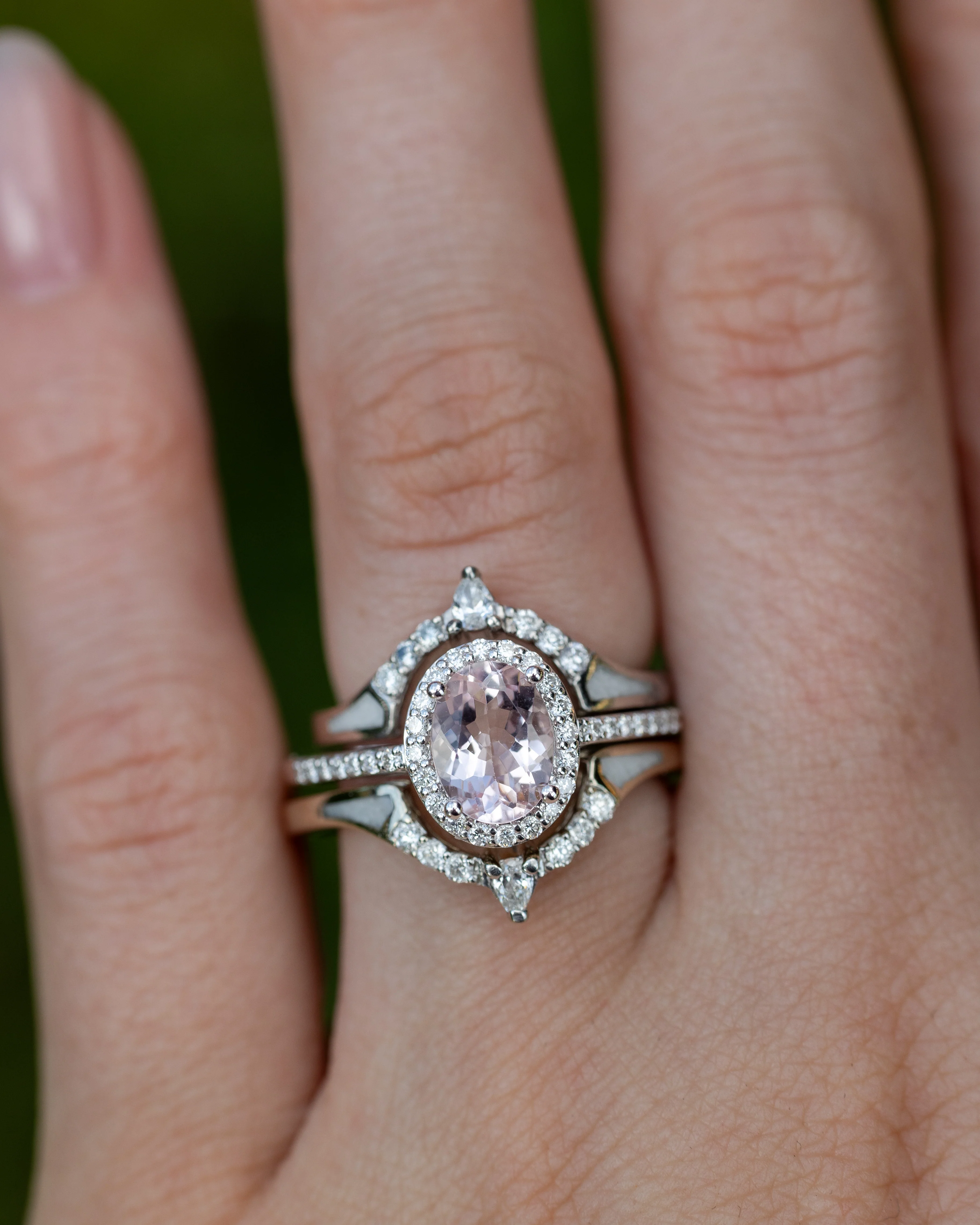 "DIANA" - OVAL CUT MORGANITE ENGAGEMENT RING WITH DIAMOND HALO & ACCENTS - Image 13