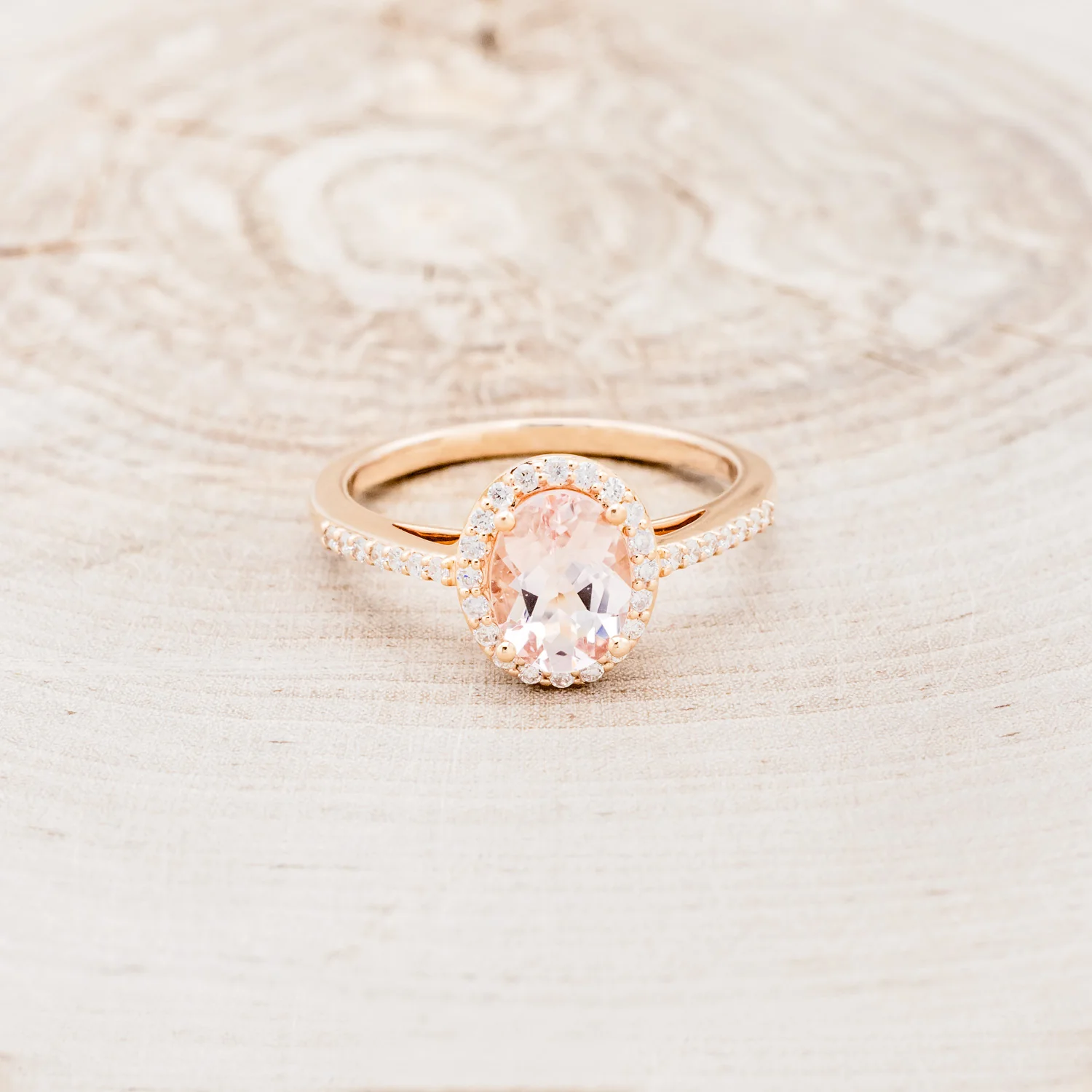 "DIANA" - OVAL CUT MORGANITE ENGAGEMENT RING WITH DIAMOND HALO & ACCENTS - Image 4