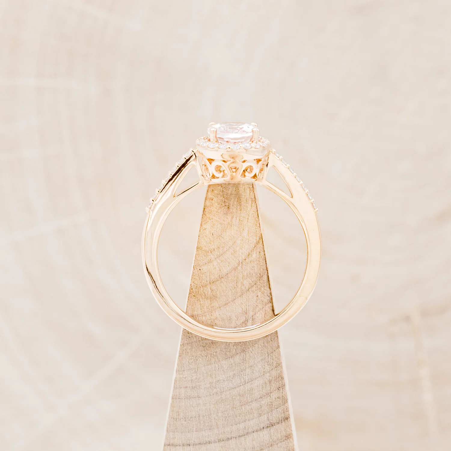 "DIANA" - OVAL CUT MORGANITE ENGAGEMENT RING WITH DIAMOND HALO & ACCENTS - Image 6