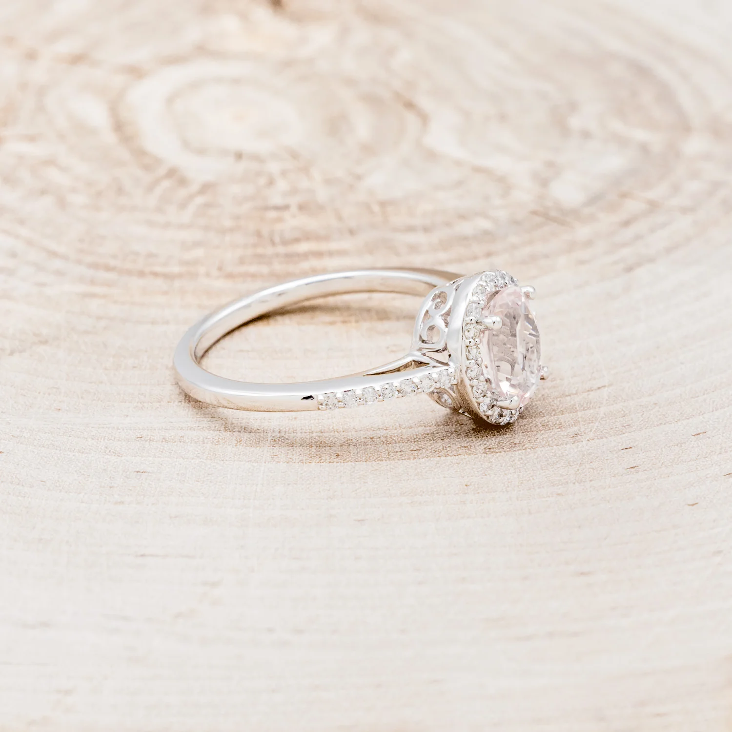 "DIANA" - OVAL CUT MORGANITE ENGAGEMENT RING WITH DIAMOND HALO & ACCENTS - Image 8