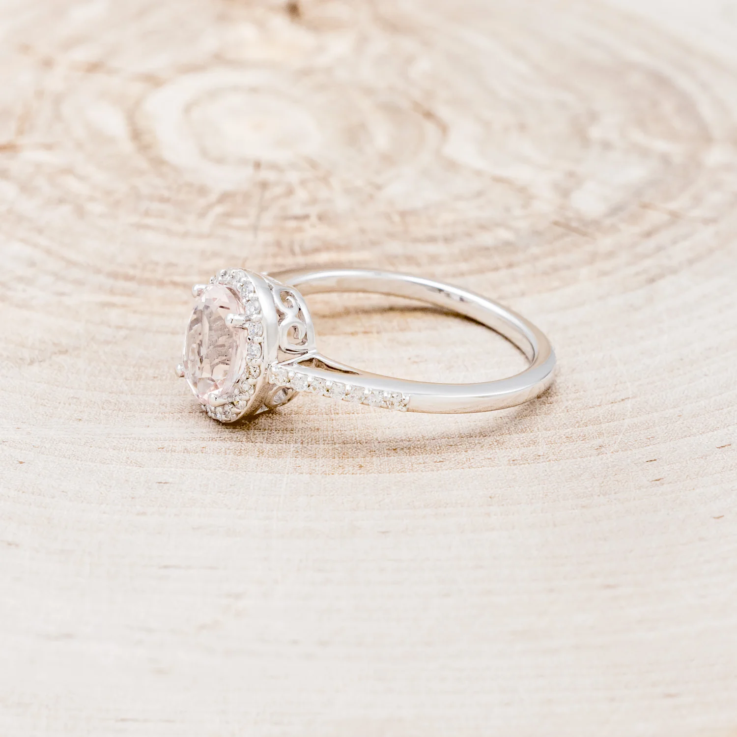 "DIANA" - OVAL CUT MORGANITE ENGAGEMENT RING WITH DIAMOND HALO & ACCENTS - Image 9