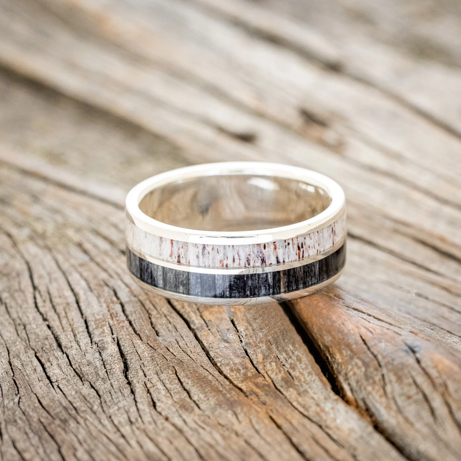"DYAD" - GREY BIRCH WOOD & ANTLER WEDDING BAND - Image 15