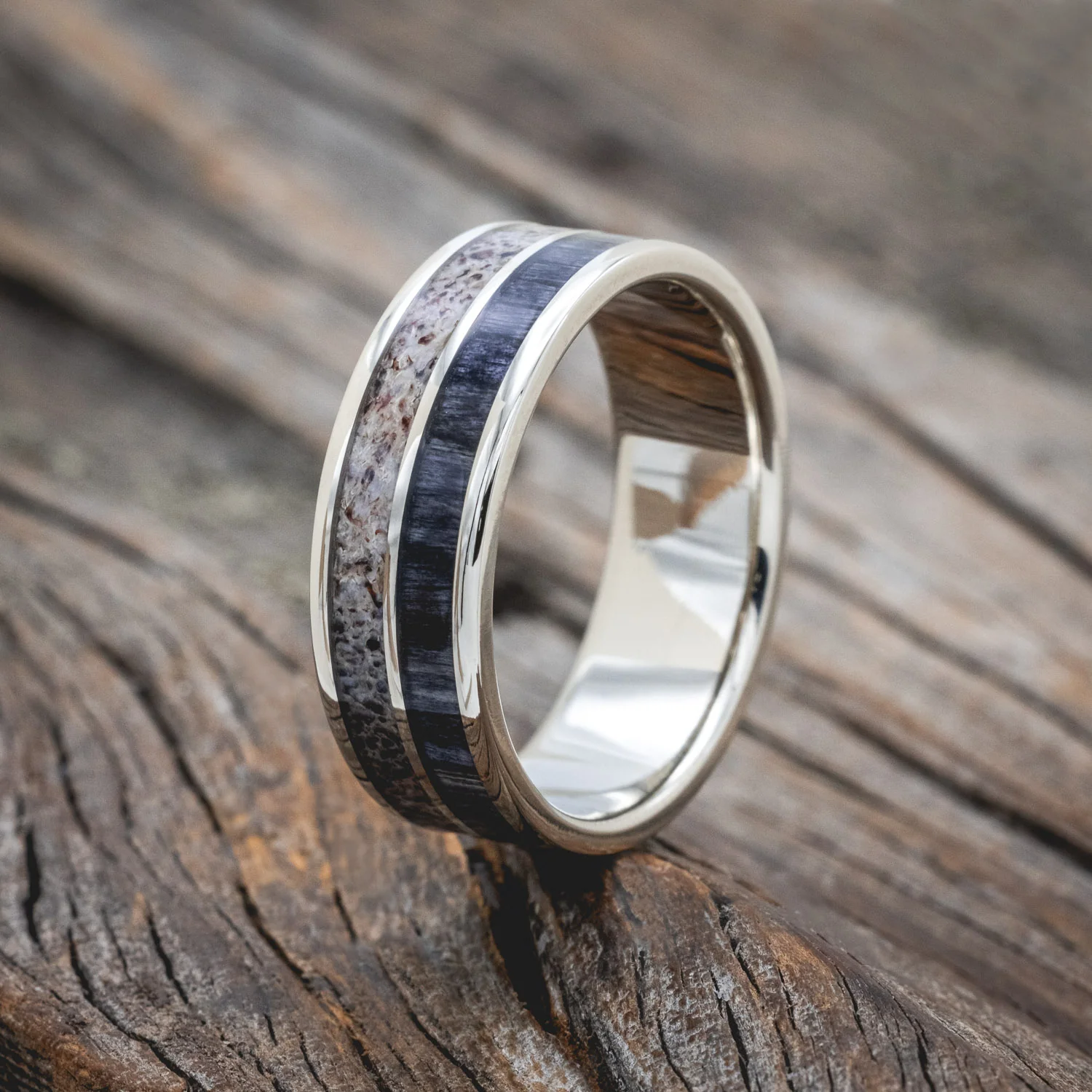 "DYAD" - GREY BIRCH WOOD & ANTLER WEDDING BAND - Image 16