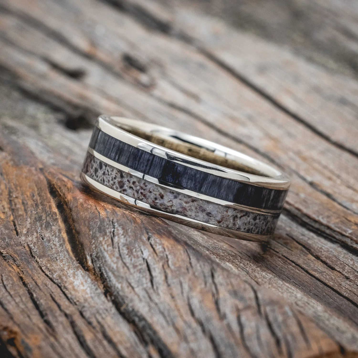 "DYAD" - GREY BIRCH WOOD & ANTLER WEDDING BAND - Image 17