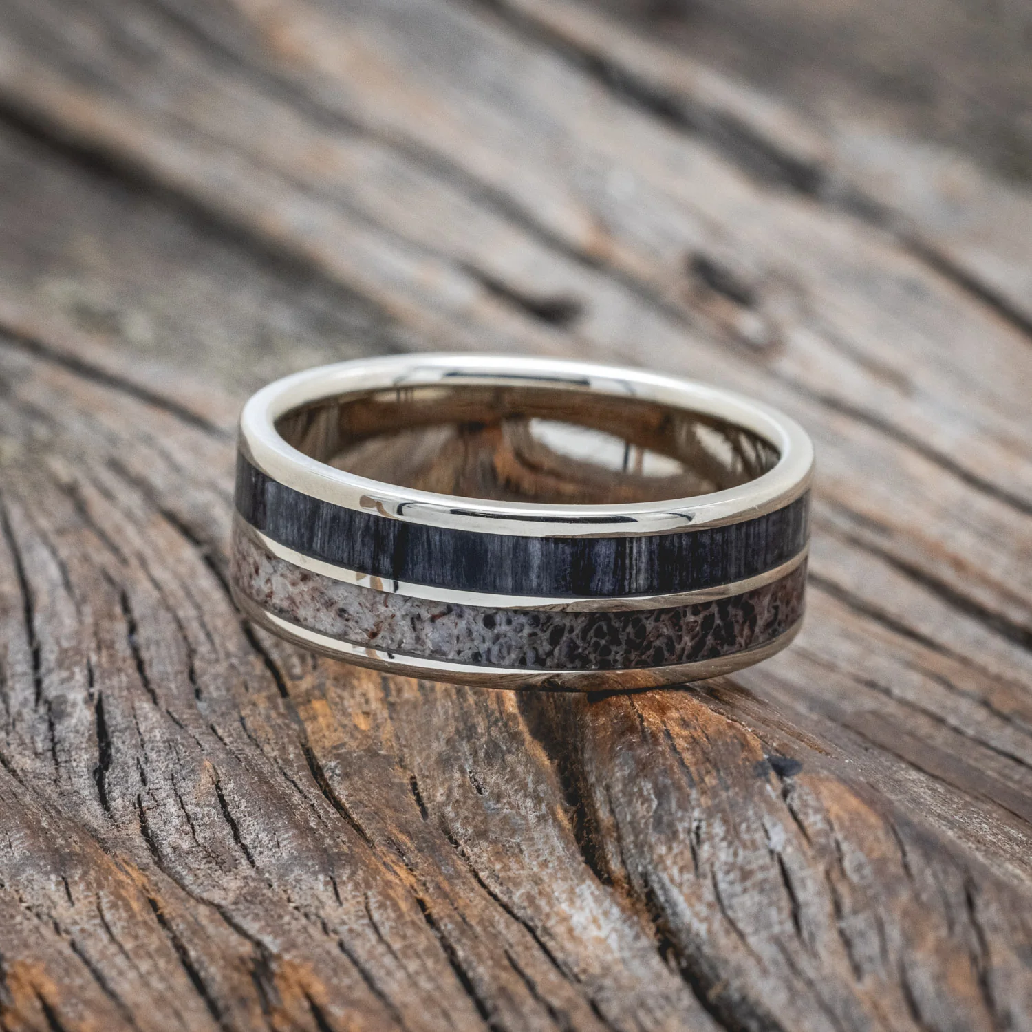 "DYAD" - GREY BIRCH WOOD & ANTLER WEDDING BAND - Image 18
