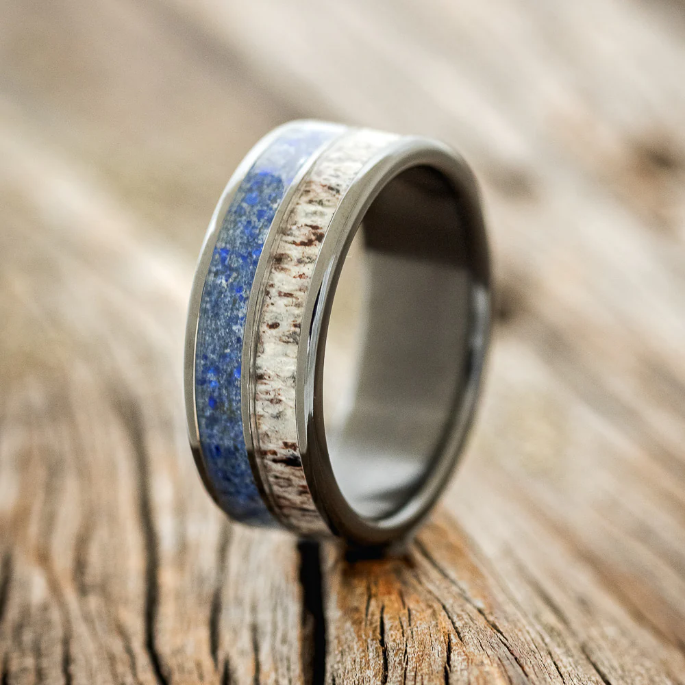 "DYAD" - LAPIS LAZULI & ANTLER WEDDING RING - Image 10