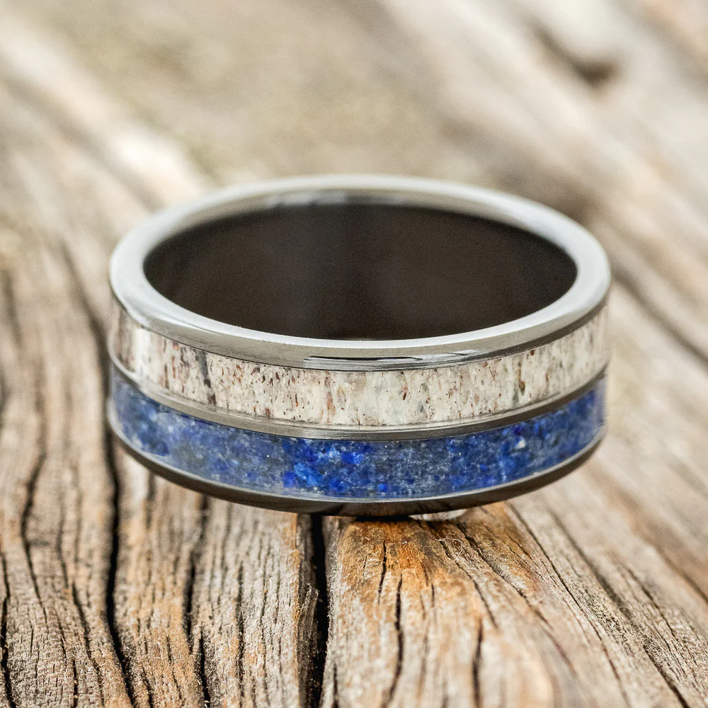 "DYAD" - LAPIS LAZULI & ANTLER WEDDING RING - Image 12