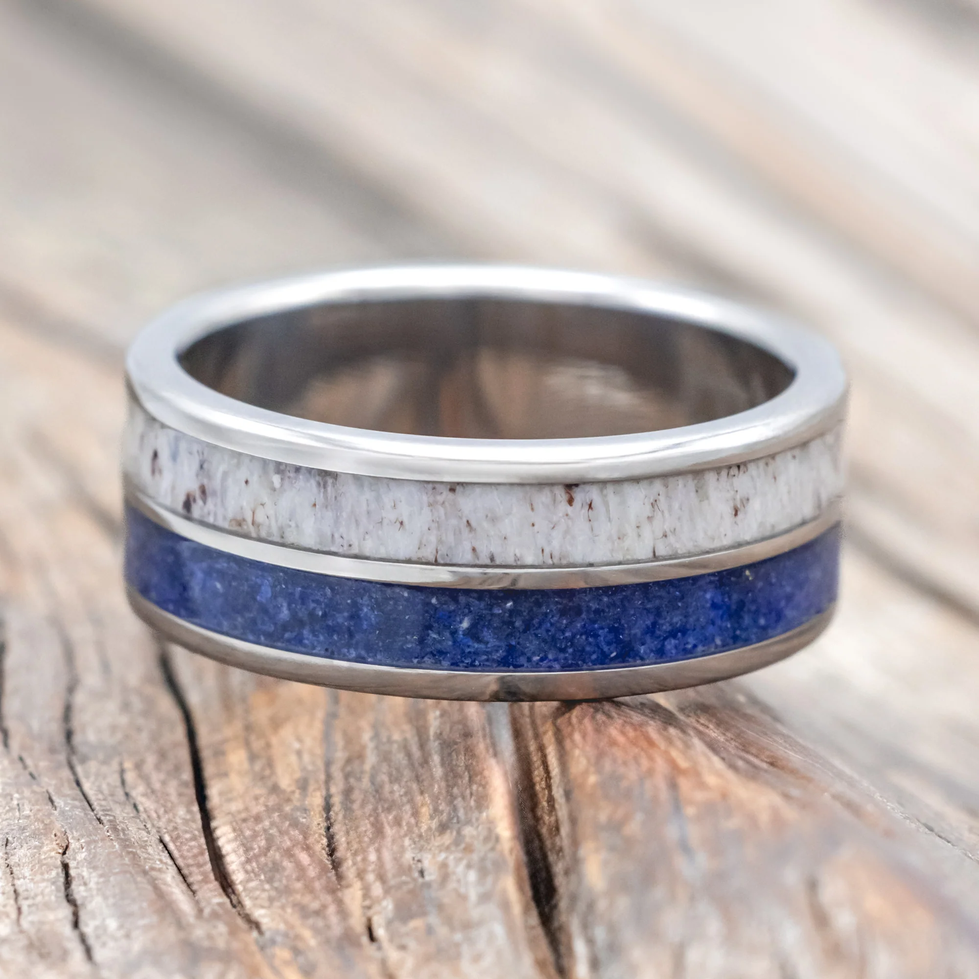 "DYAD" - LAPIS LAZULI & ANTLER WEDDING RING - Image 3