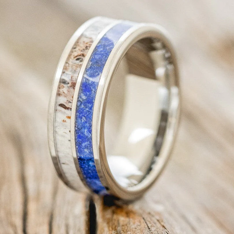 "DYAD" - LAPIS LAZULI & ANTLER WEDDING RING - Image 4